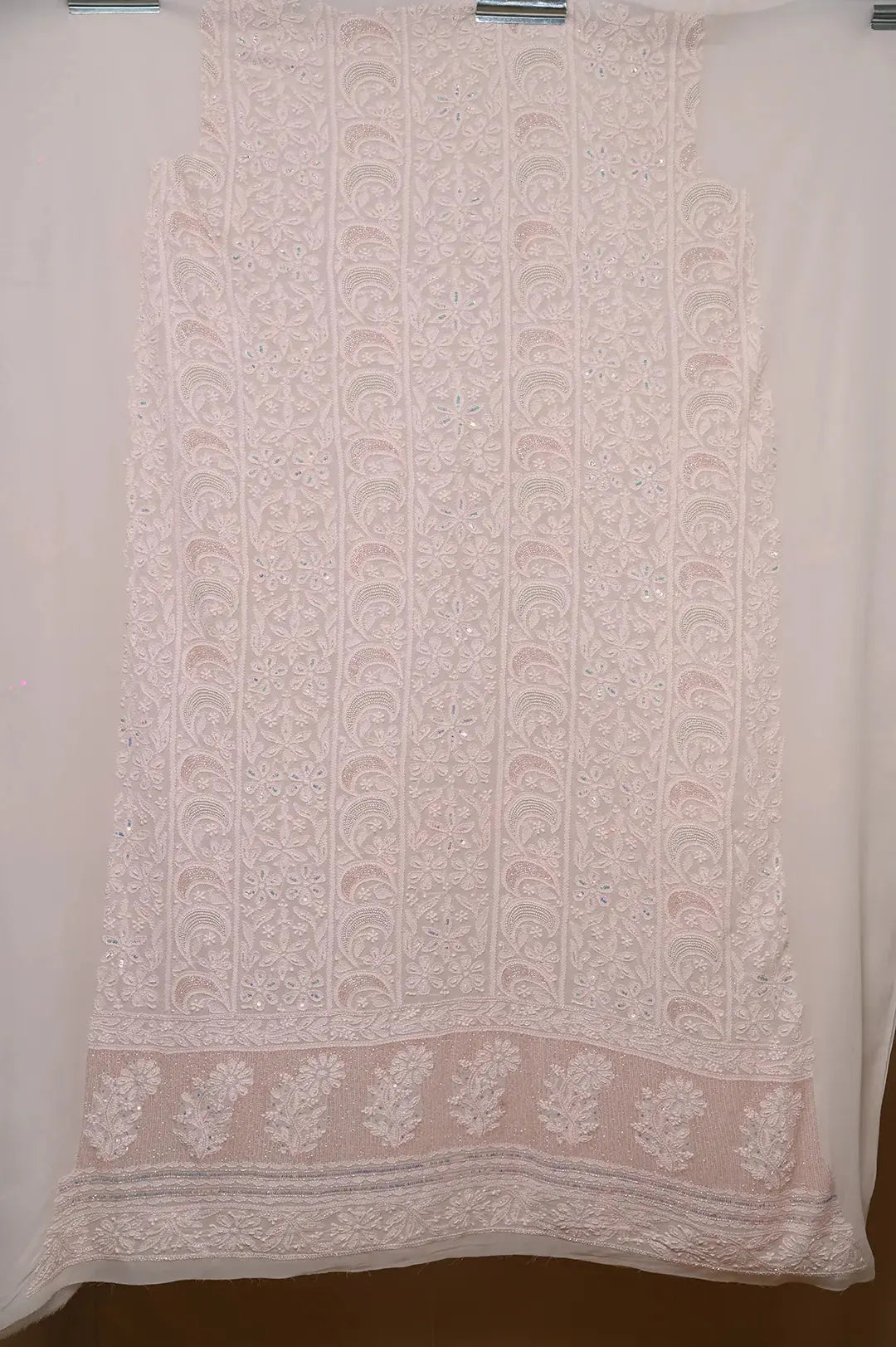 Viscose Length with Dupatta - Powder Pink - Lucknawi Chikankari