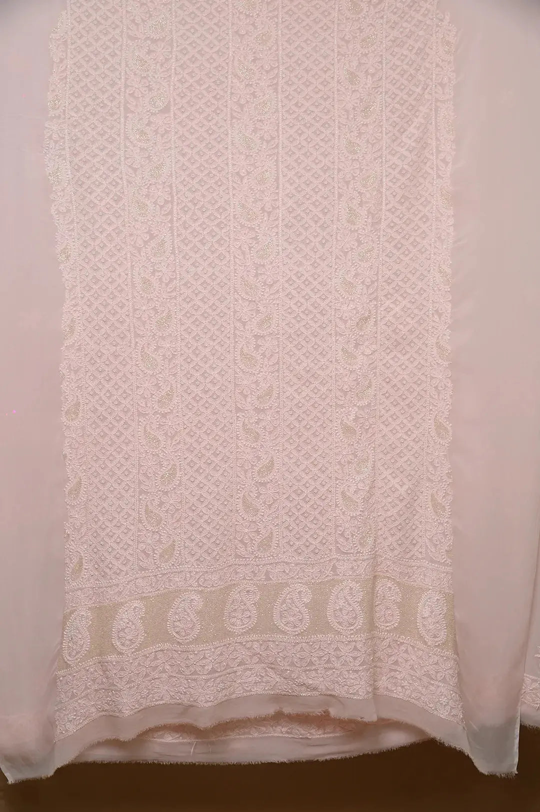 Viscose Length with Dupatta - Peach - Lucknawi Chikankari