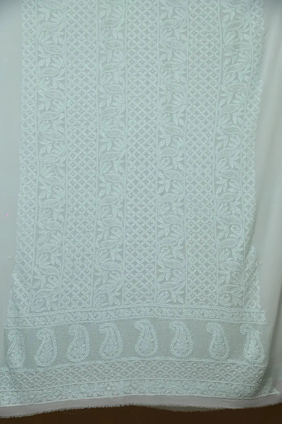 Viscose Length with Dupatta - Cyan Green - Lucknawi Chikankari