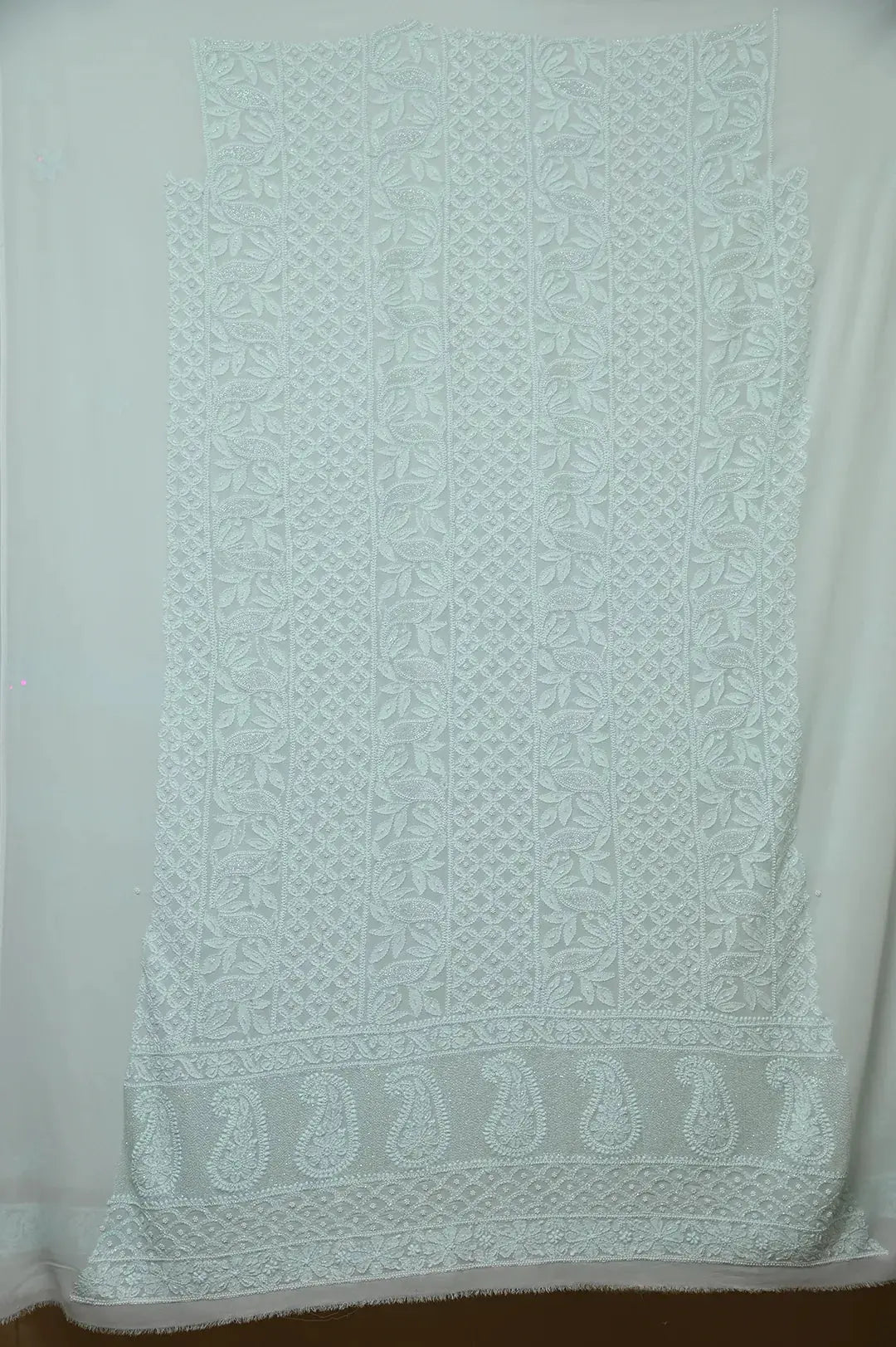 Viscose Length with Dupatta - Cyan Green - Lucknawi Chikankari