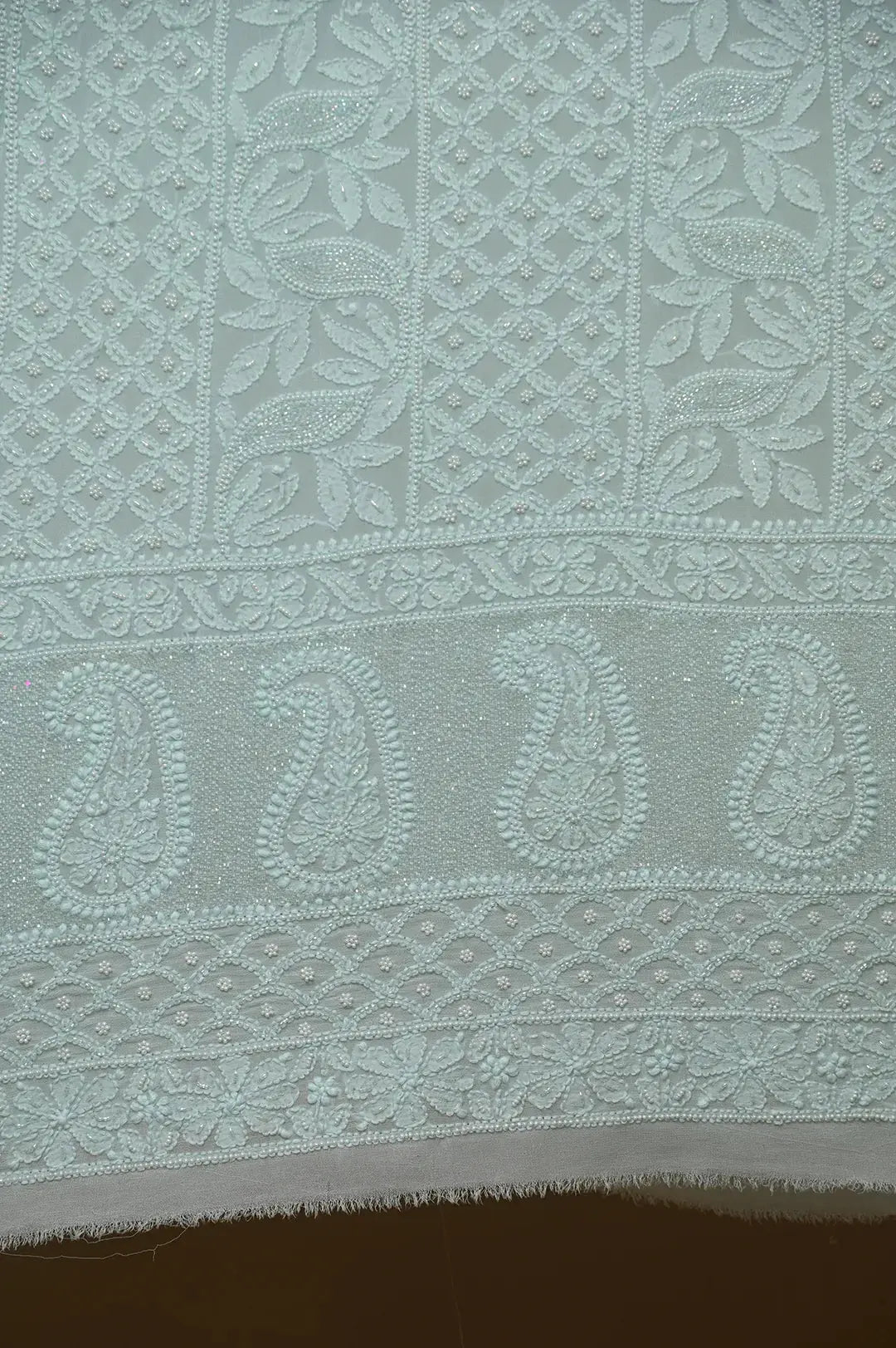 Viscose Length with Dupatta - Cyan Green - Lucknawi Chikankari