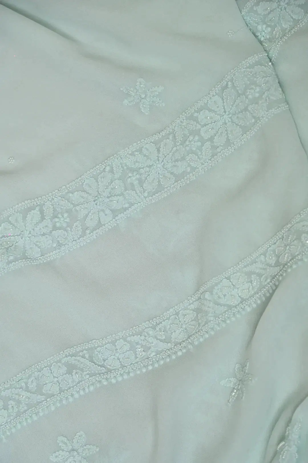 Viscose Length with Dupatta - Cyan Green - Lucknawi Chikankari