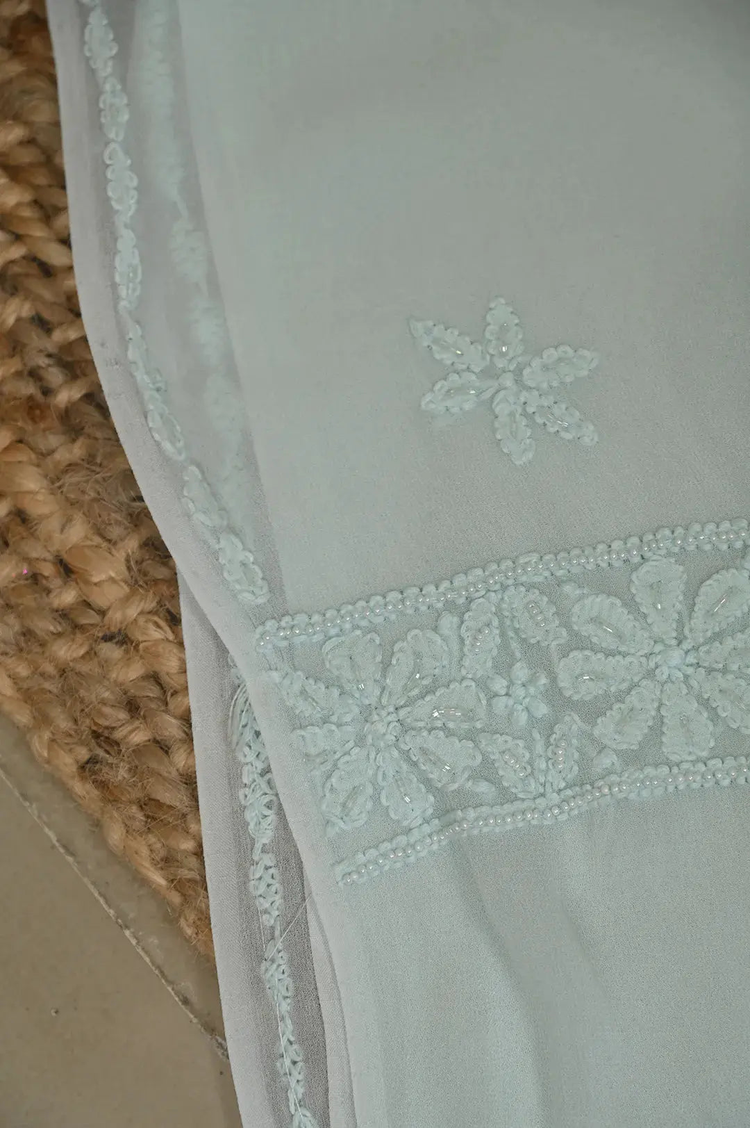 Viscose Length with Dupatta - Cyan Green - Lucknawi Chikankari