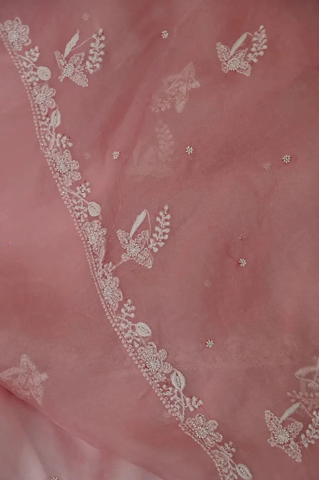 Organza Length with Dupatta (Pearl Work) - Blush Pink: Handcrafted Classic Chikan Elegance