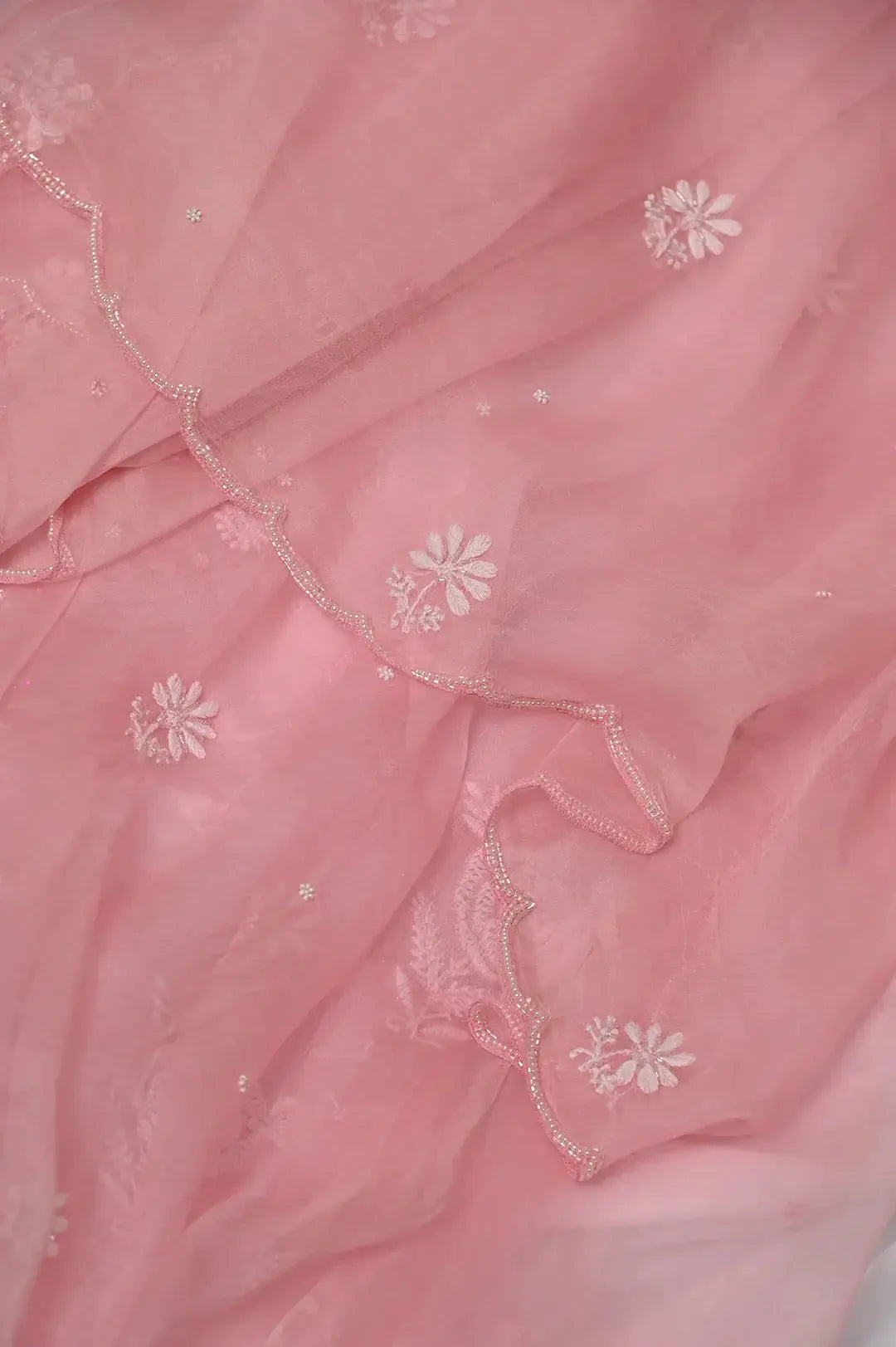 Organza Length with Dupatta (Pearl Work) - Pink: Graceful Handcrafted Traditional Chikan Embroidery