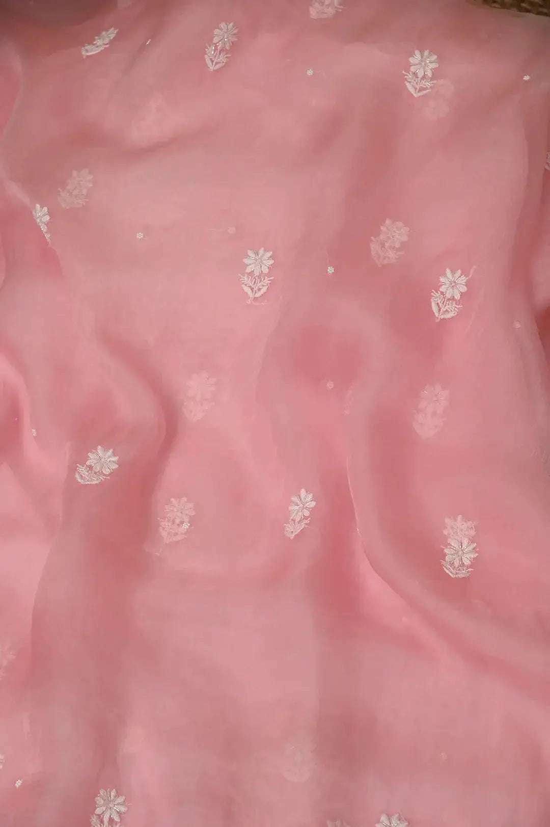 Organza Length with Dupatta (Pearl Work) - Pink: Graceful Handcrafted Traditional Chikan Embroidery