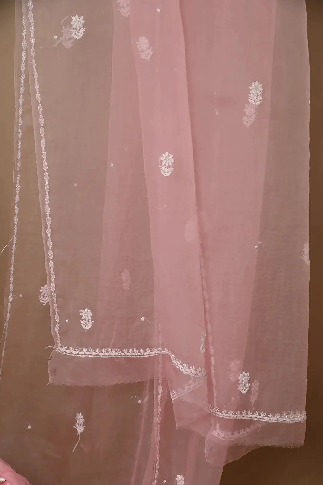 Organza Length with Dupatta (Pearl Work) - Pink: Graceful Handcrafted Traditional Chikan Embroidery