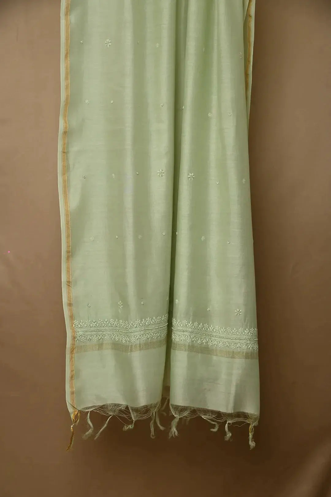 Chanderi Length with Dupatta - Sage Green: adorned with Authentic Lucknawi Chikankari Details