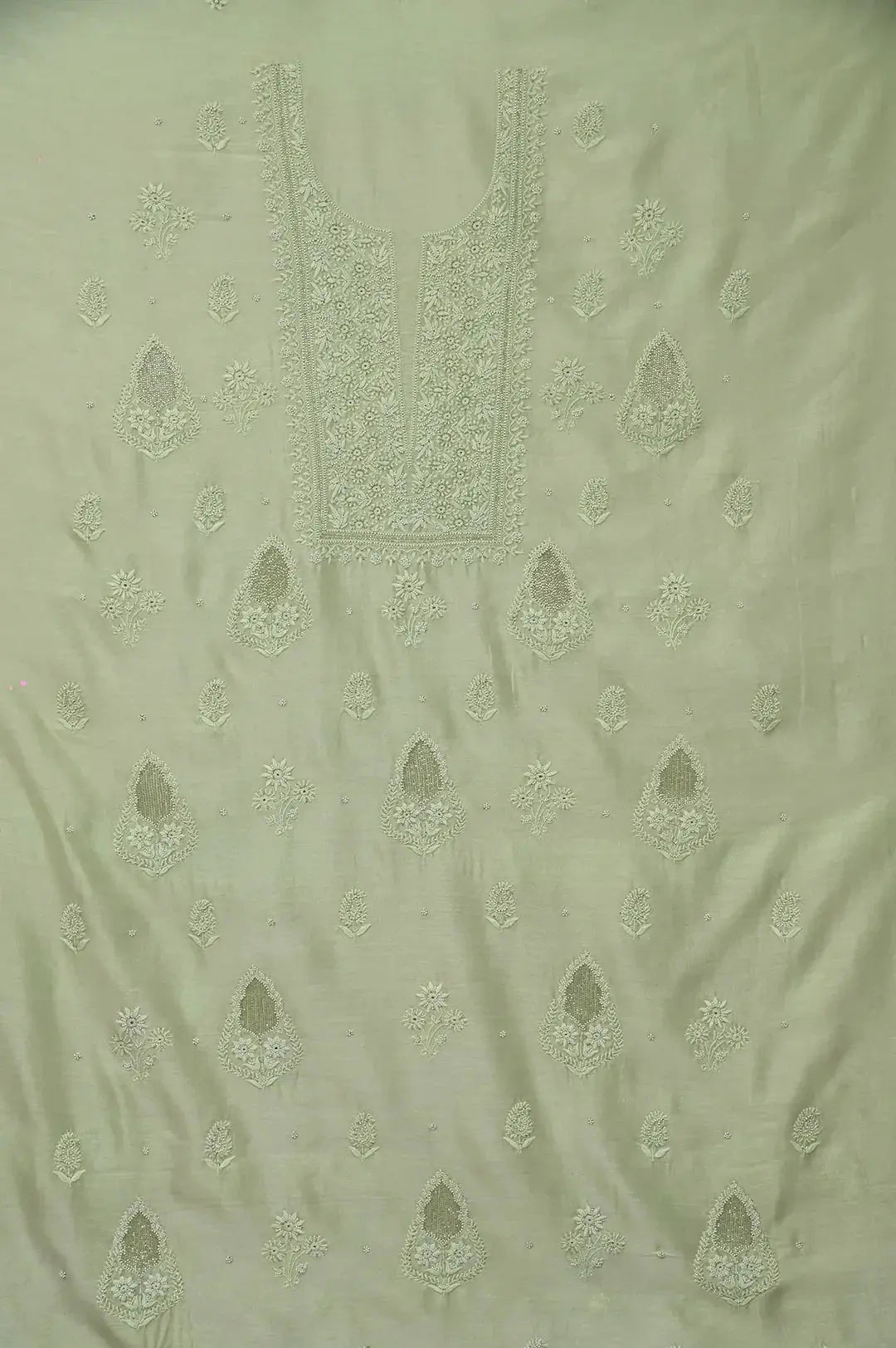 Chanderi Length with Dupatta - Sage Green: adorned with Authentic Lucknawi Chikankari Details