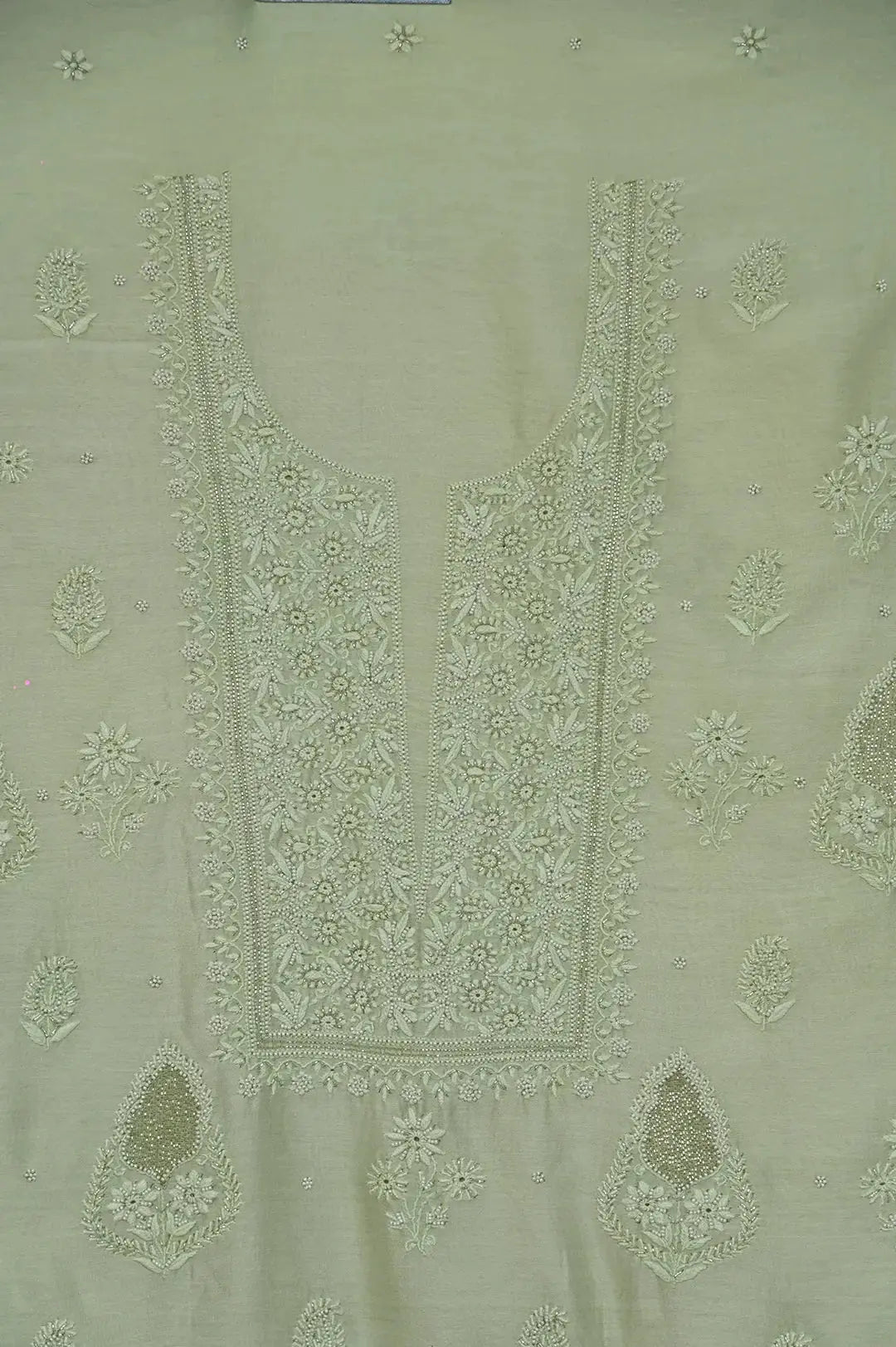 Chanderi Length with Dupatta - Sage Green: adorned with Authentic Lucknawi Chikankari Details