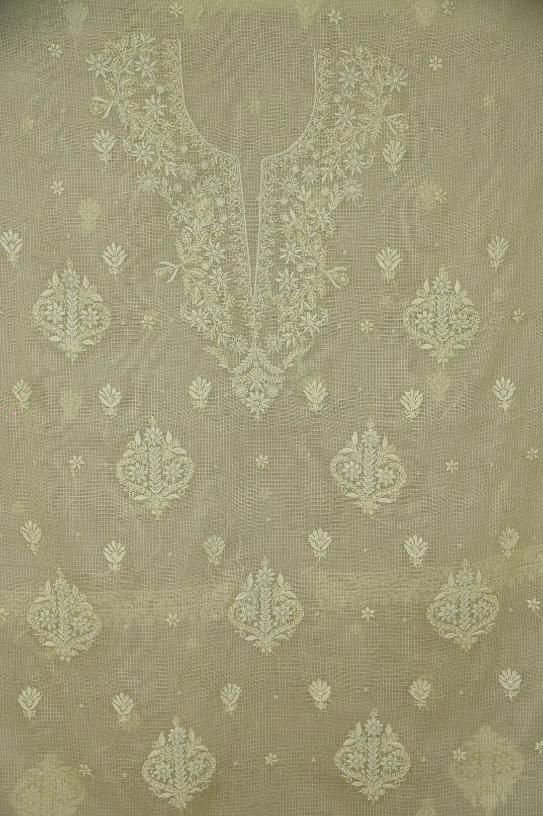 Kota Length with Dupatta - Grape Green (Pearl Work): Luxurious Graceful Embroidery