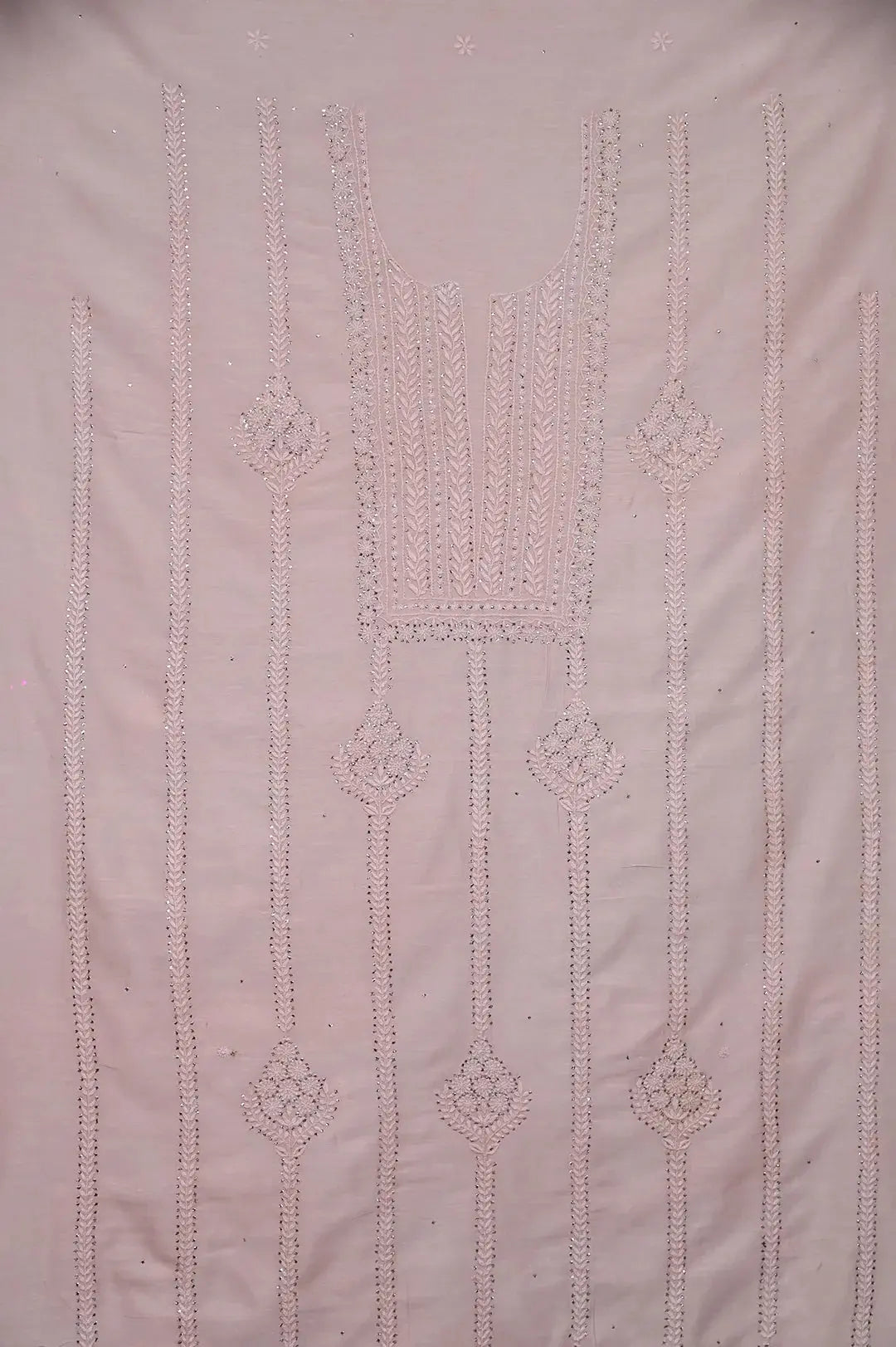 Chanderi Length Mukaish with Dupatta - Pale Pink: adorned with Authentic Lucknawi Chikankari Details