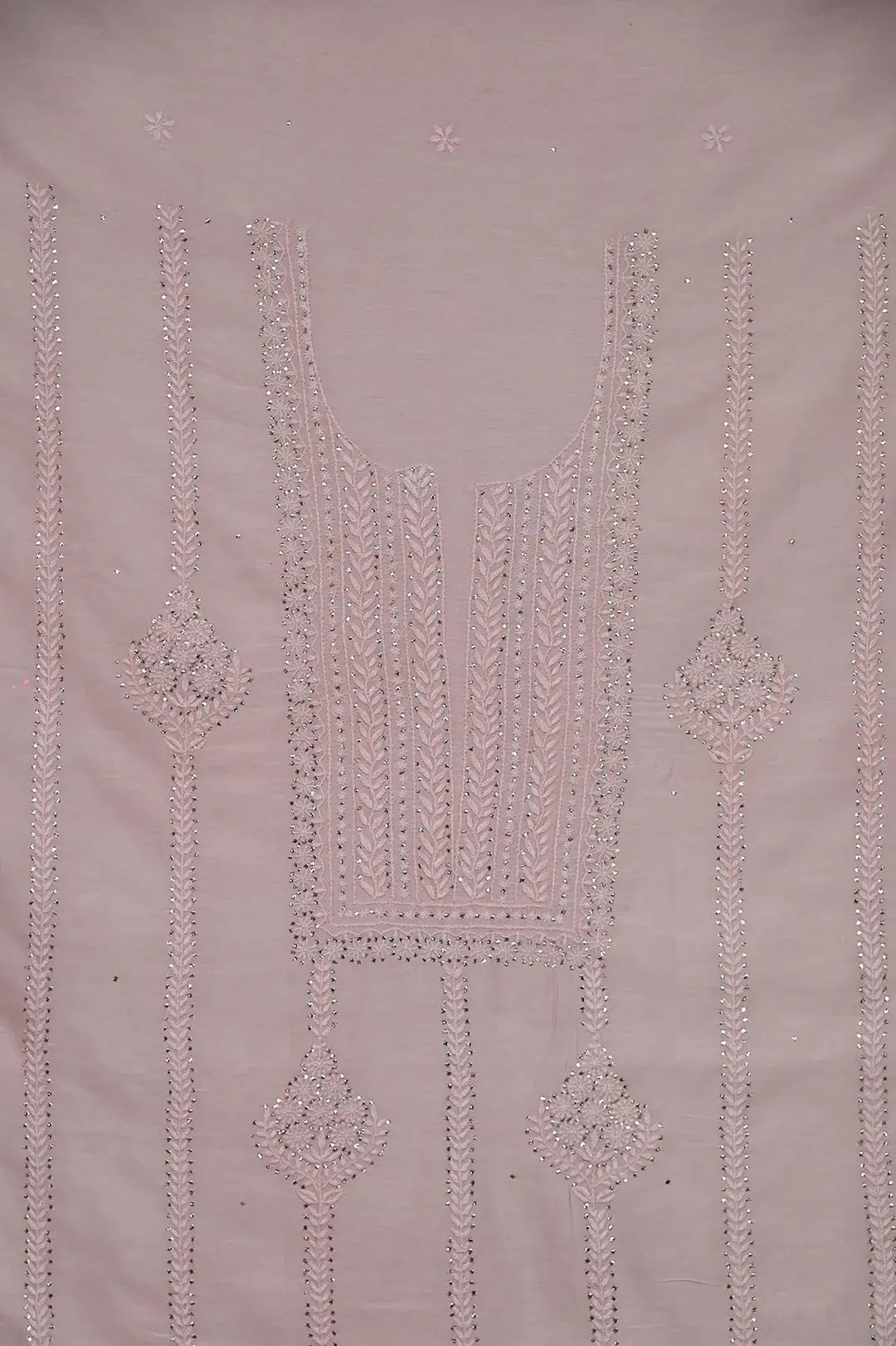 Chanderi Length Mukaish with Dupatta - Pale Pink: adorned with Authentic Lucknawi Chikankari Details