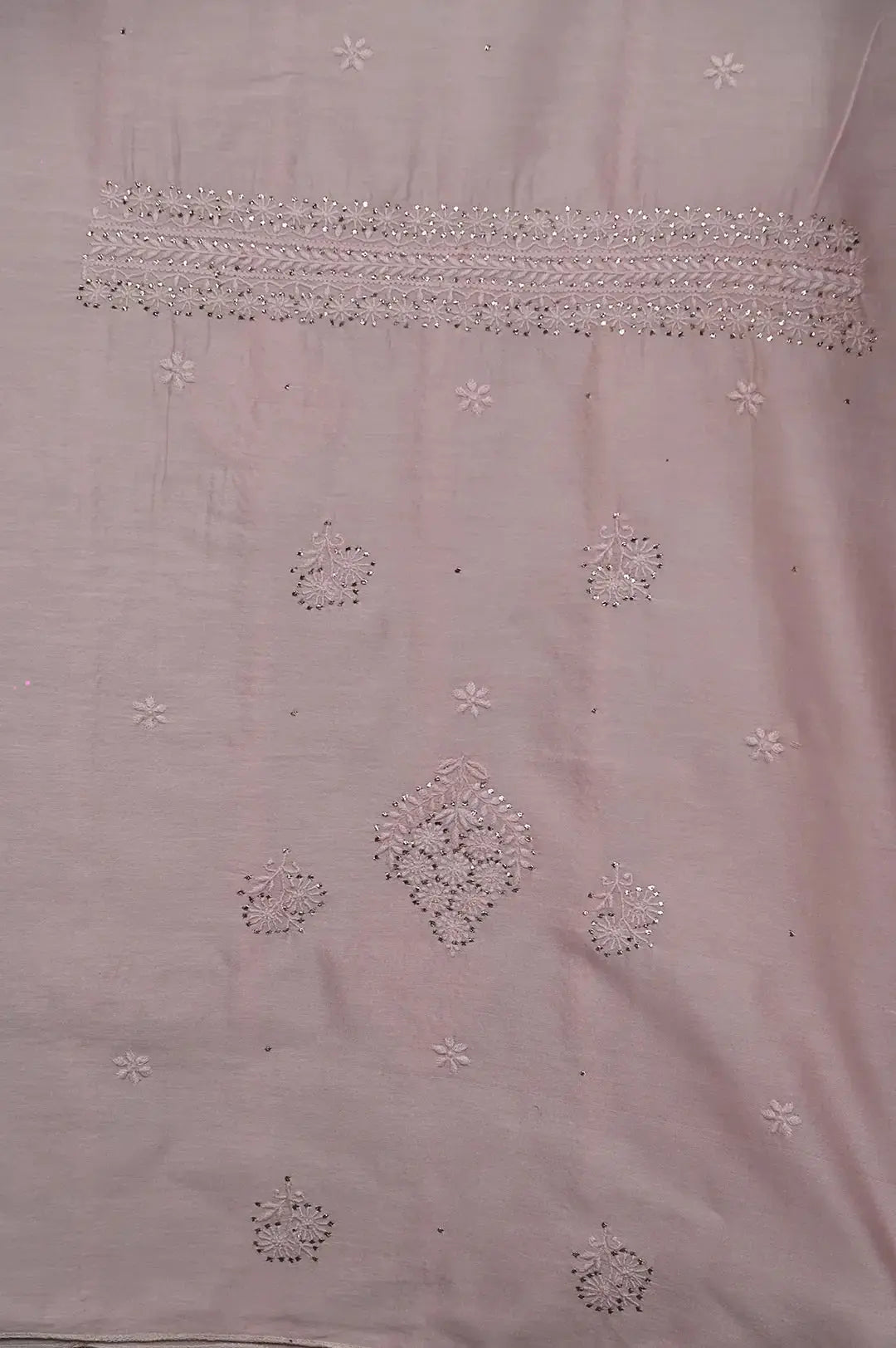 Chanderi Length Mukaish with Dupatta - Pale Pink: adorned with Authentic Lucknawi Chikankari Details