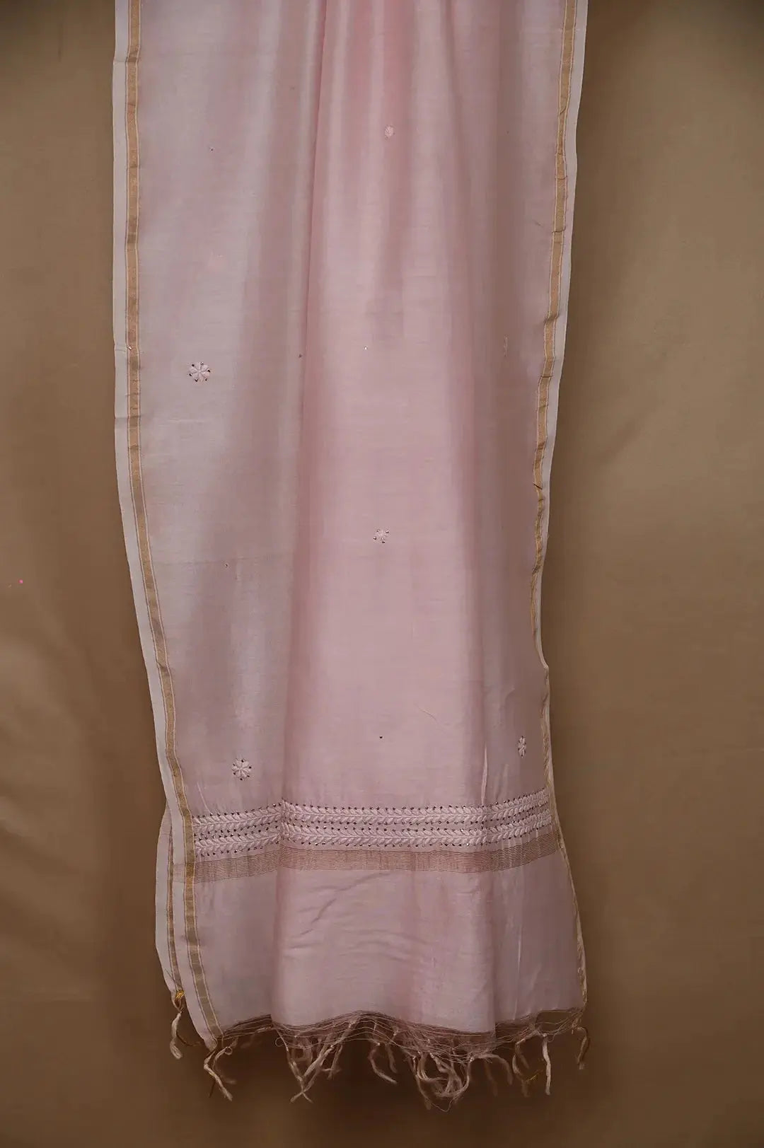 Chanderi Length Mukaish with Dupatta - Pale Pink: adorned with Authentic Lucknawi Chikankari Details