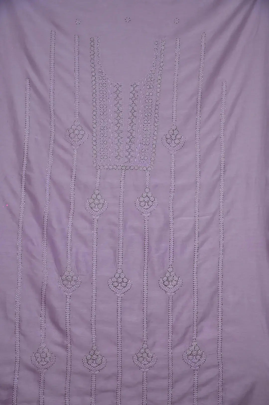 Chanderi Length Mukaish with Dupatta - Lilac: Lucknawi Chikankari Artistry on Traditional Chanderi Kurti - Handcrafted Heritage