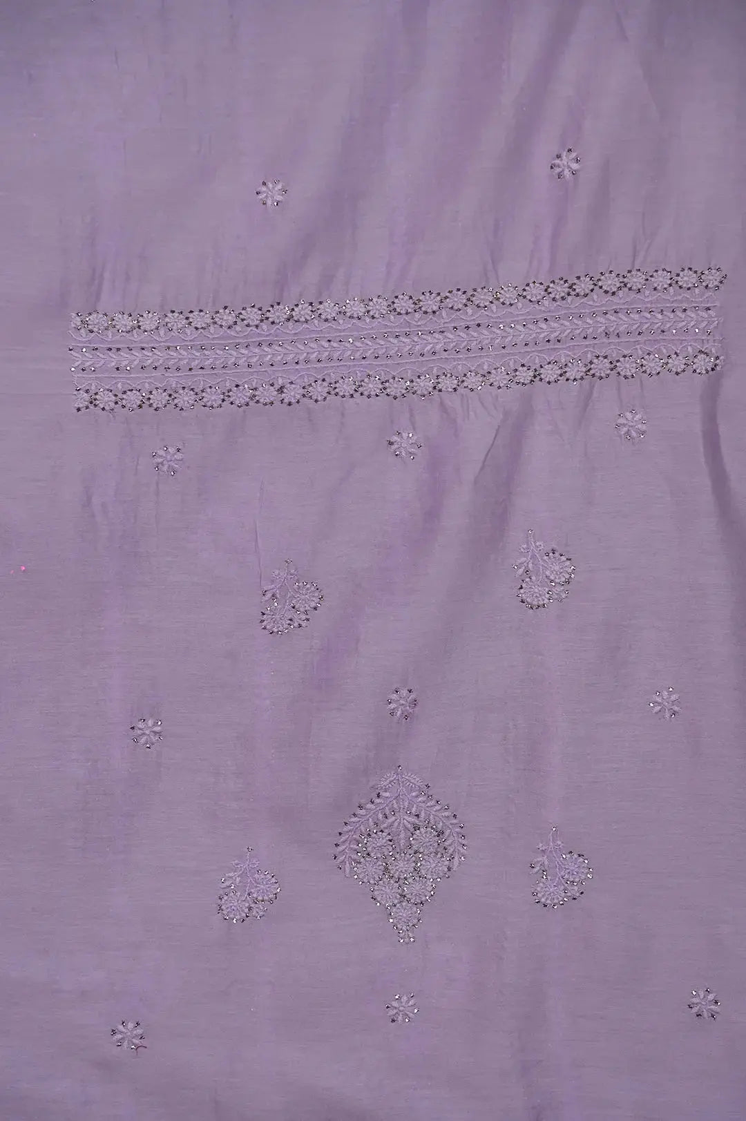 Chanderi Length Mukaish with Dupatta - Lilac: Lucknawi Chikankari Artistry on Traditional Chanderi Kurti - Handcrafted Heritage