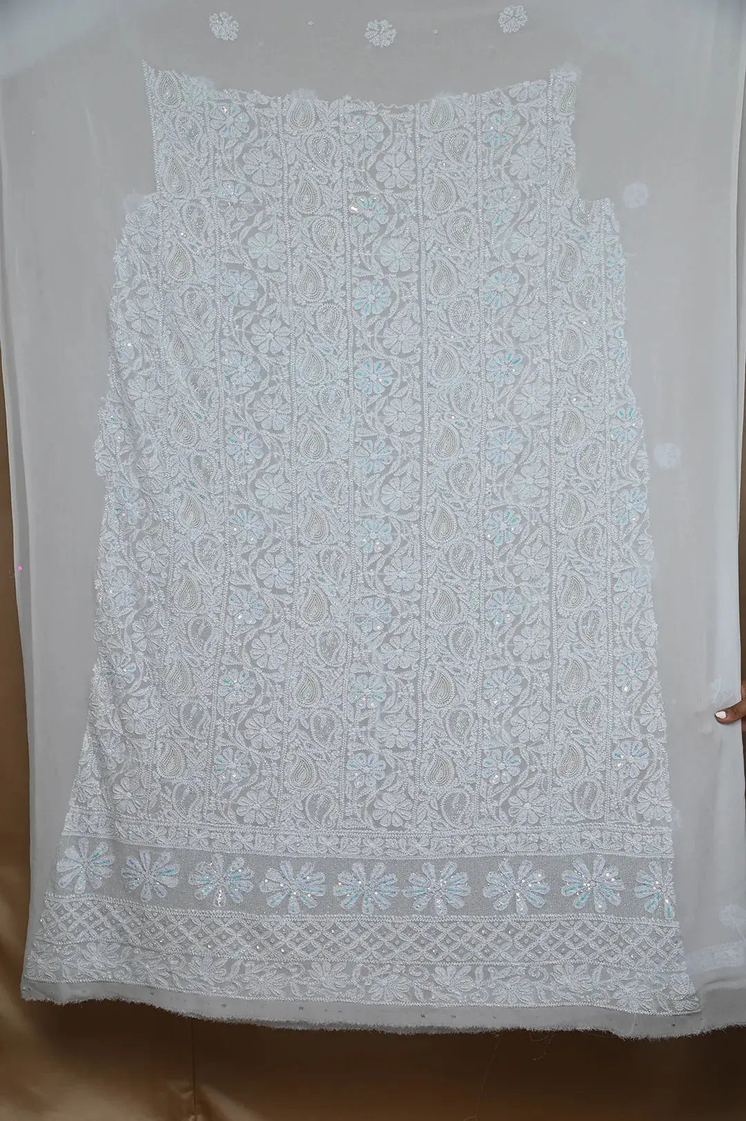 Viscose Length with Dupatta - Light Blue - Lucknawi Chikankari