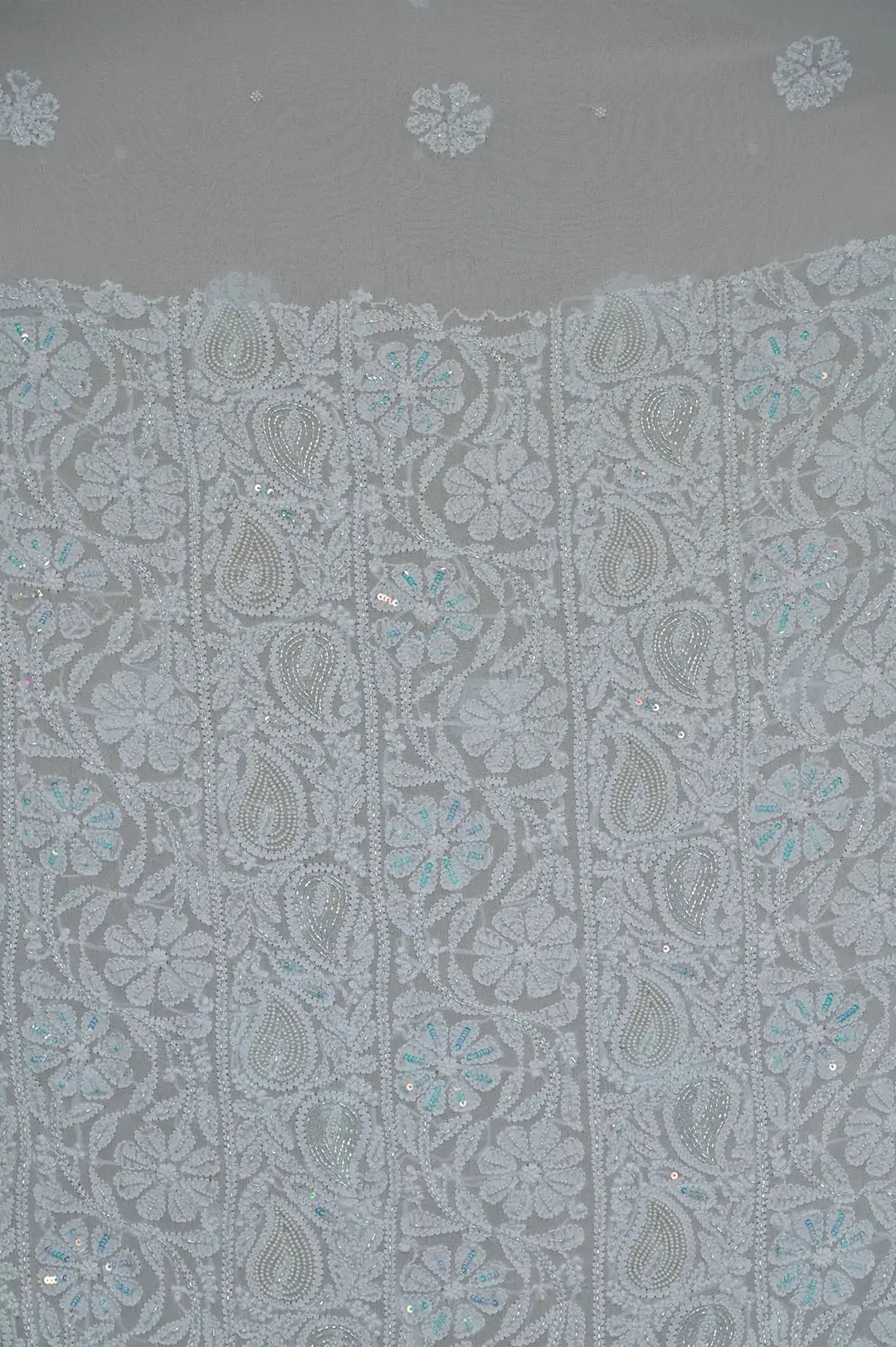 Viscose Length with Dupatta - Light Blue - Lucknawi Chikankari