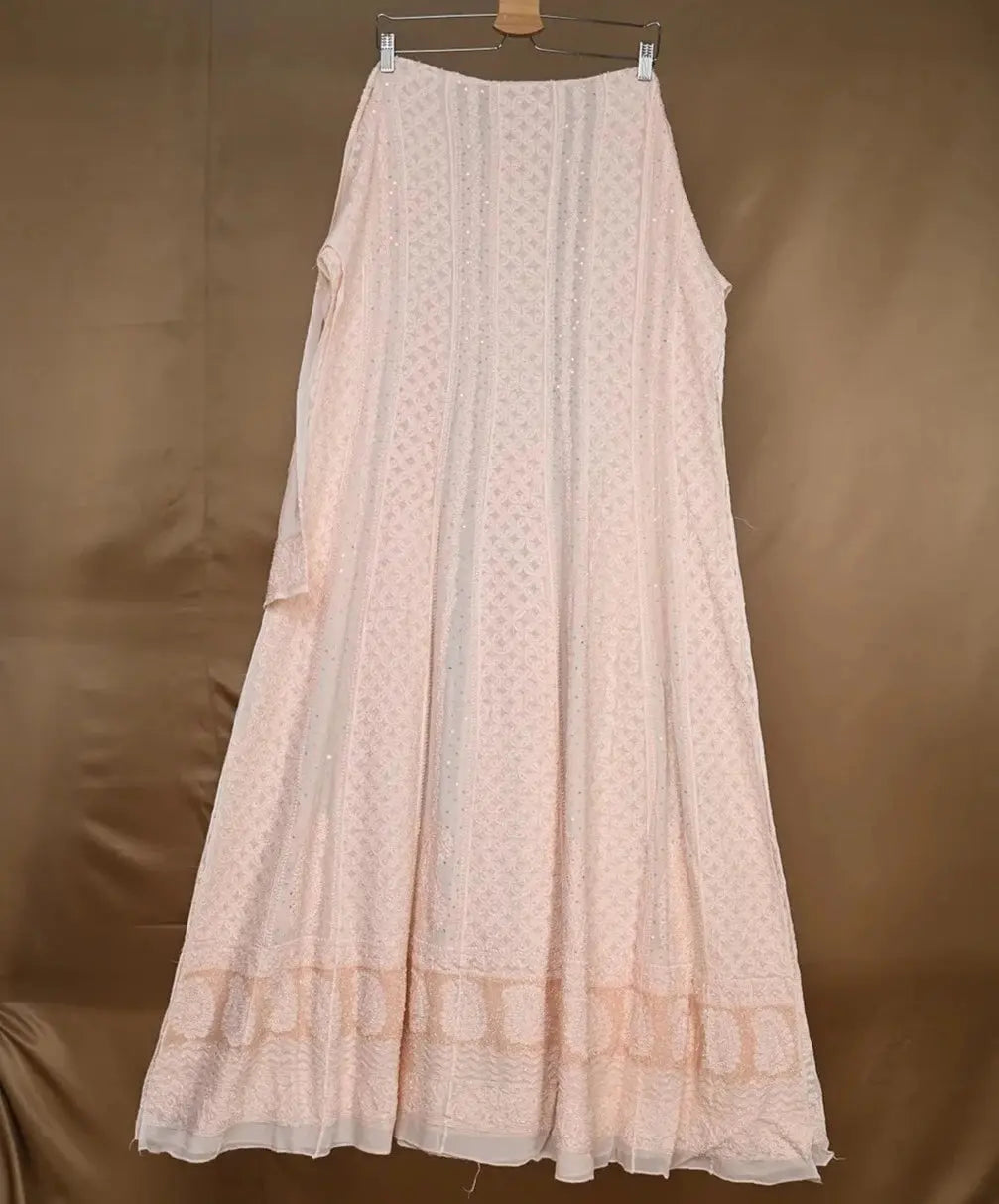 Viscose Anarkali - Semi Stitched - Pearl Work - Peach: Semi-Stitched with Beautiful Pearl Work Embellishments Chikankari