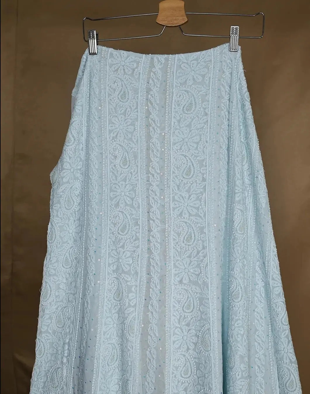 Viscose Anarkali - Semi Stitched - Pearl Work - Icy Blue: Semi-Stitched with Delicate Pearl Work Accents Chikankari