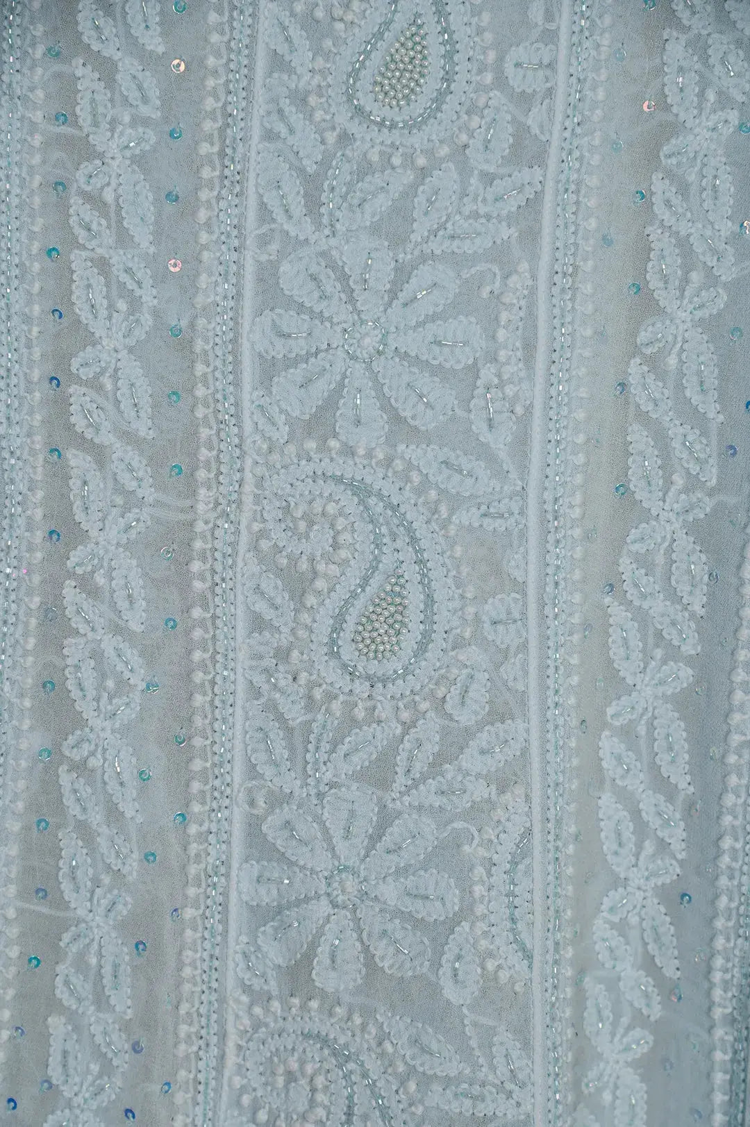 Viscose Anarkali - Semi Stitched - Pearl Work - Icy Blue: Semi-Stitched with Delicate Pearl Work Accents Chikankari