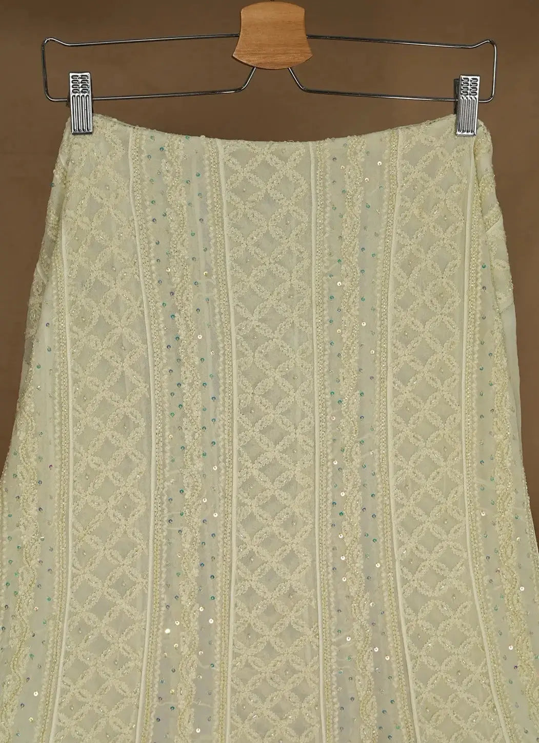 Viscose Anarkali - Semi Stitched - Pearl Work - Grape Green: Semi-Stitched with Elegant Pearl Work Embroidery Chikankari