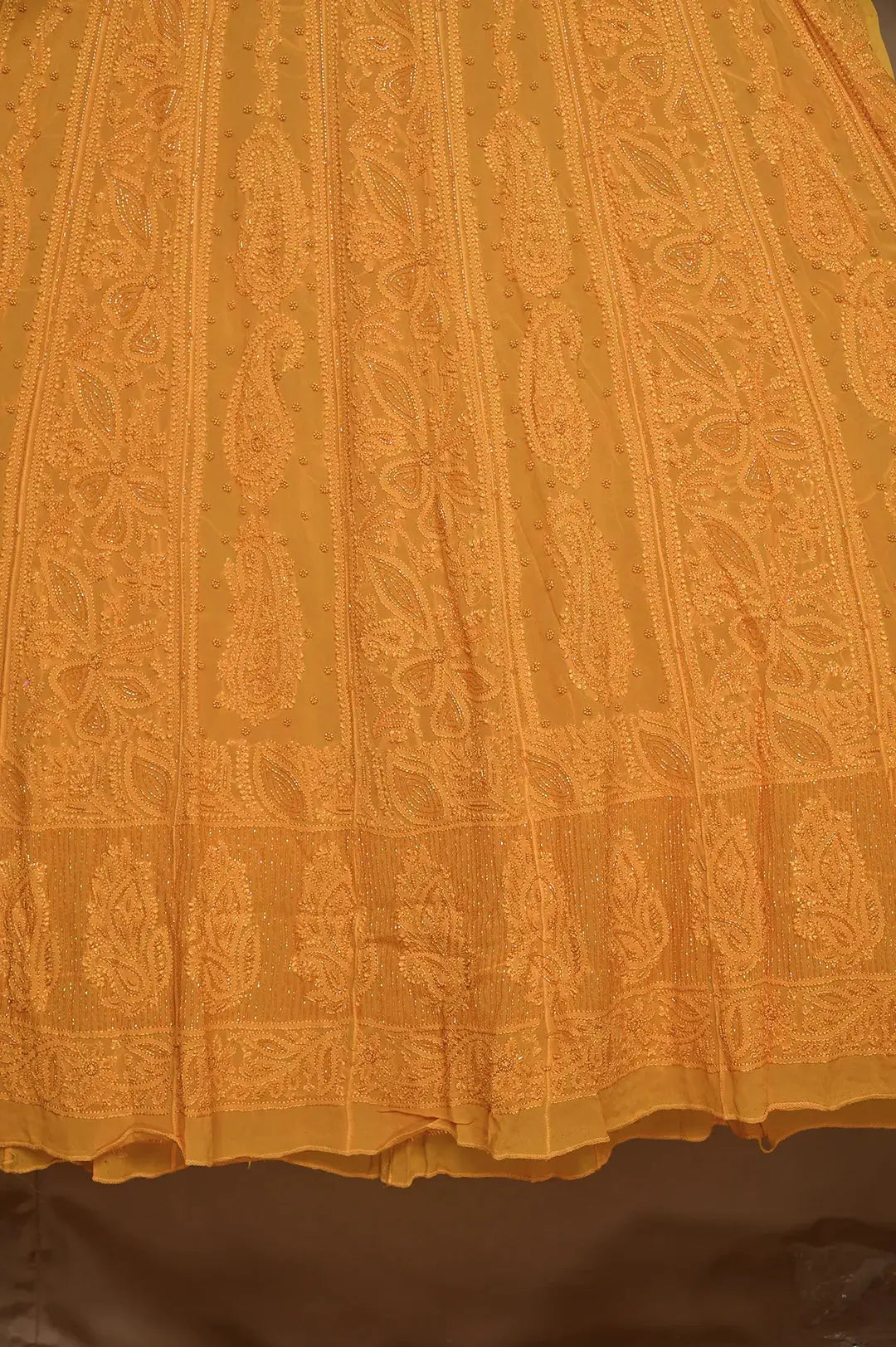 Viscose Anarkali - Semi Stitched - Pearl Work - Canary Yellow: Semi-Stitched with Intricate Pearl Work Details Chikankari