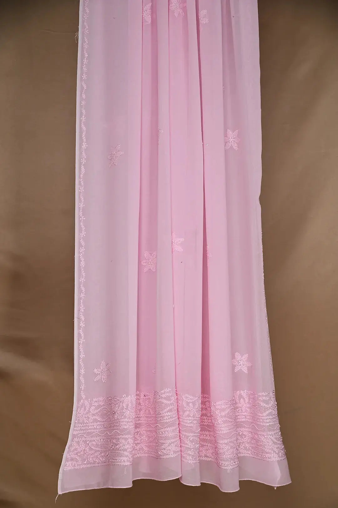 Viscose Anarkali - Semi Stitched - Pearl Work - Pink: Semi-Stitched with Elegant Pearl Work Embroidery Chikankari