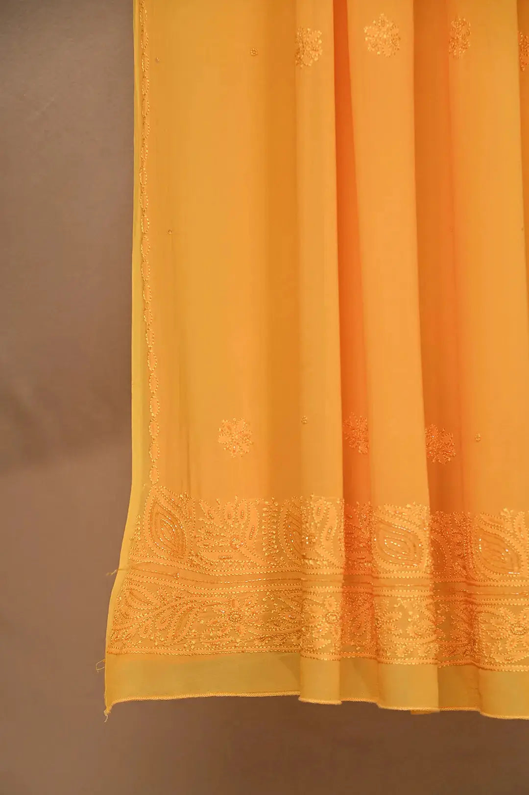 Viscose Anarkali - Semi Stitched - Pearl Work - Canary Yellow: Semi-Stitched with Intricate Pearl Work Details Chikankari