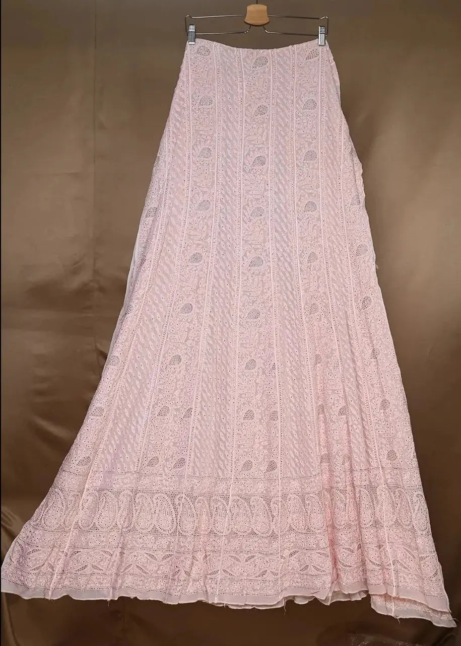 Viscose Anarkali - Semi Stitched - Pink Mukaish: Semi-Stitched with Pearl Work and Mukaish Embroidery Chikankari