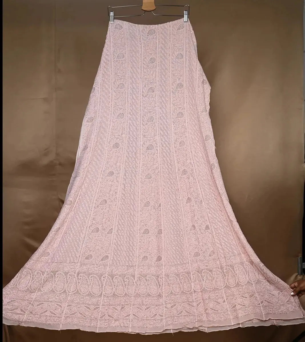 Viscose Anarkali - Semi Stitched - Pink Mukaish: Semi-Stitched with Pearl Work and Mukaish Embroidery Chikankari