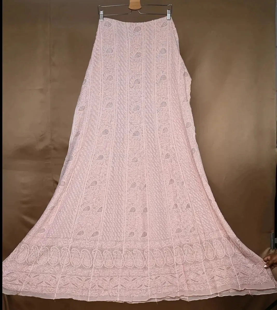 Chikankari Viscose Anarkali - Semi Stitched - Pink Mukaish - ARIAA CHIKANKARI