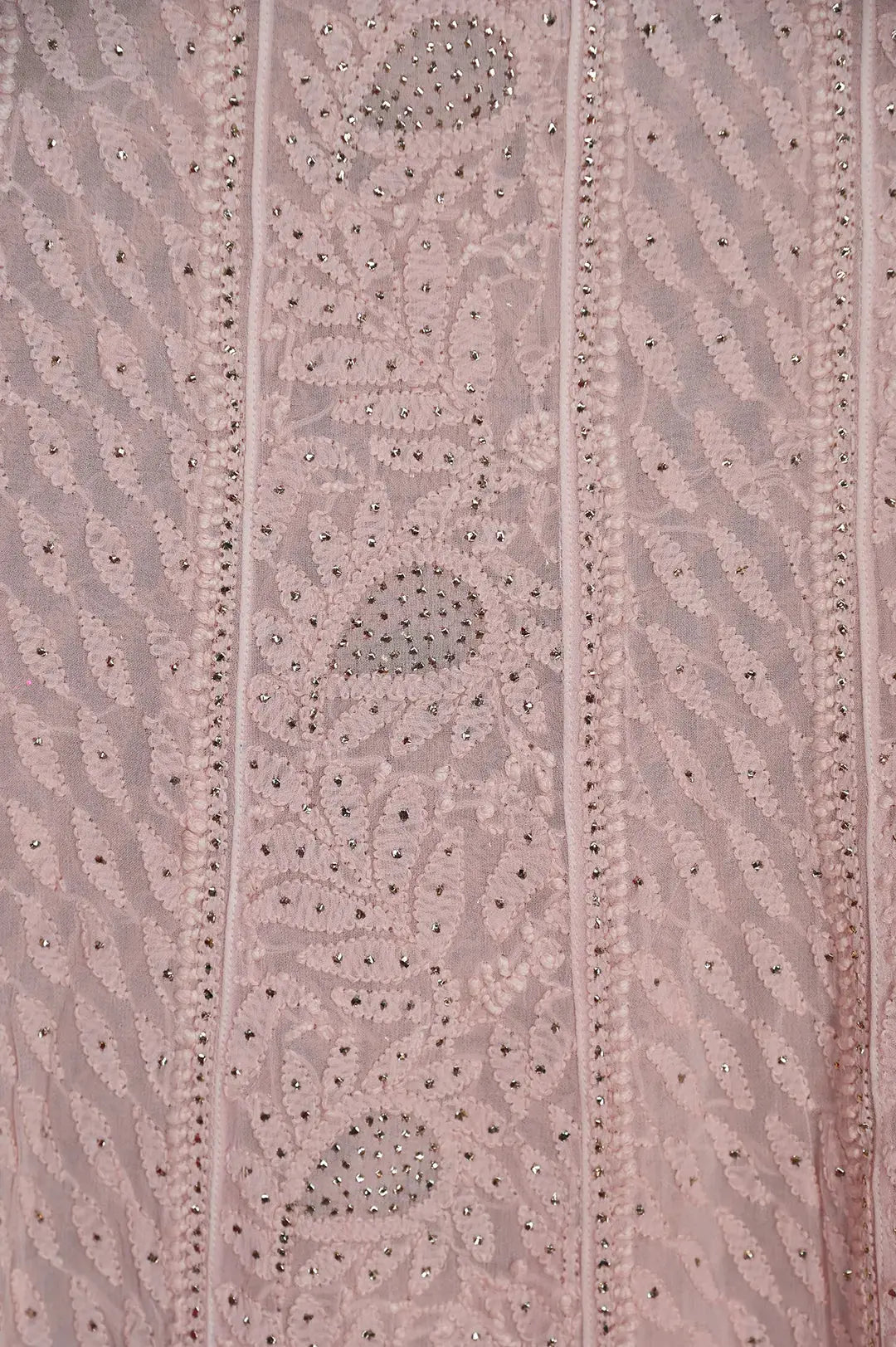 Viscose Anarkali - Semi Stitched - Pink Mukaish: Semi-Stitched with Pearl Work and Mukaish Embroidery Chikankari