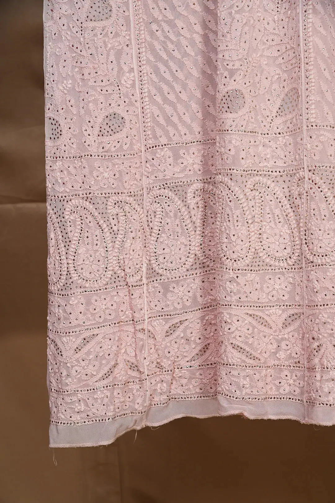 Chikankari Viscose Anarkali - Semi Stitched - Pink Mukaish - ARIAA CHIKANKARI