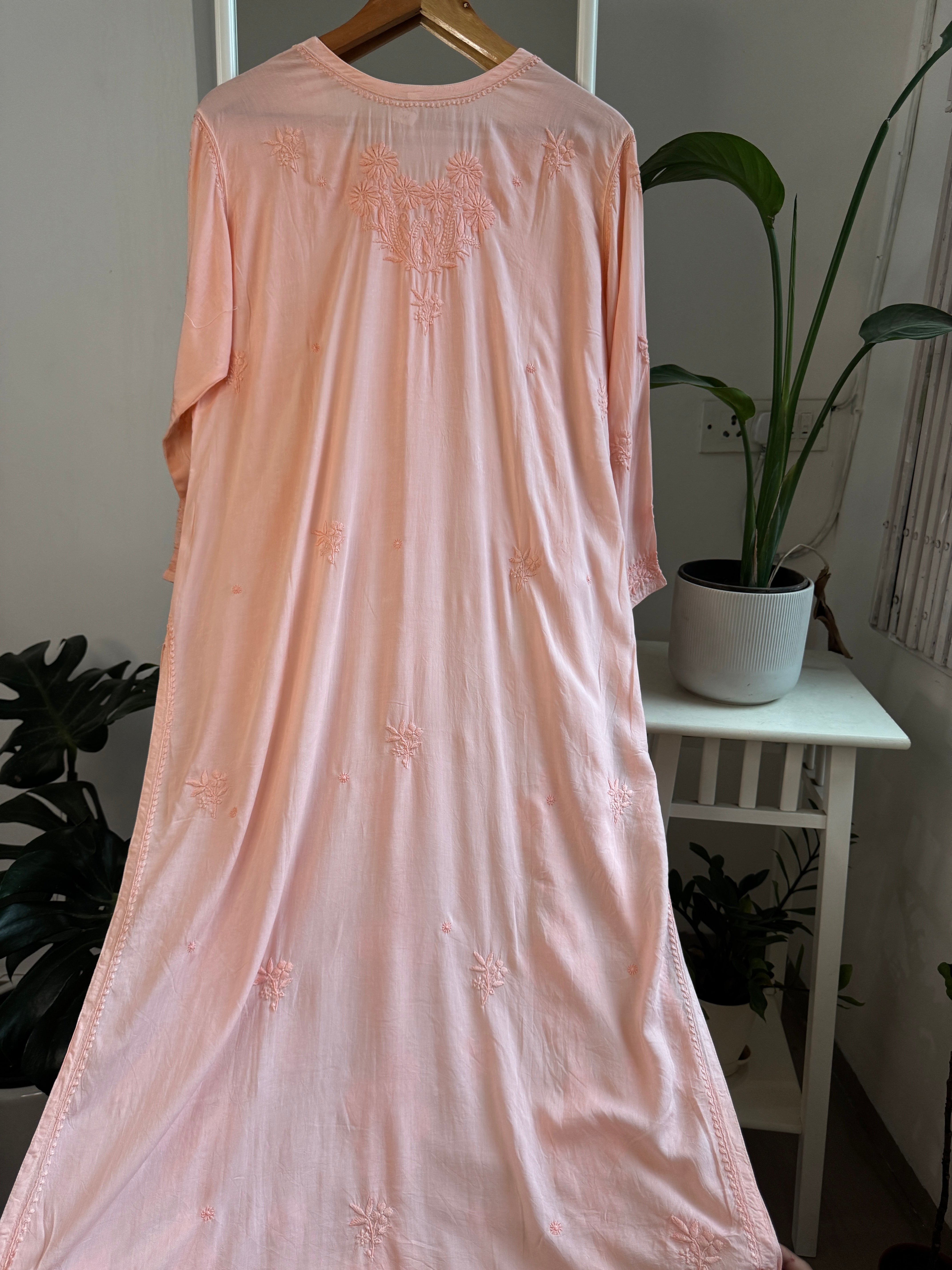 Premium Modal Chikankari Cotton Kurti - Peach-Noor Collection ARIAA CHIKANKARI 
