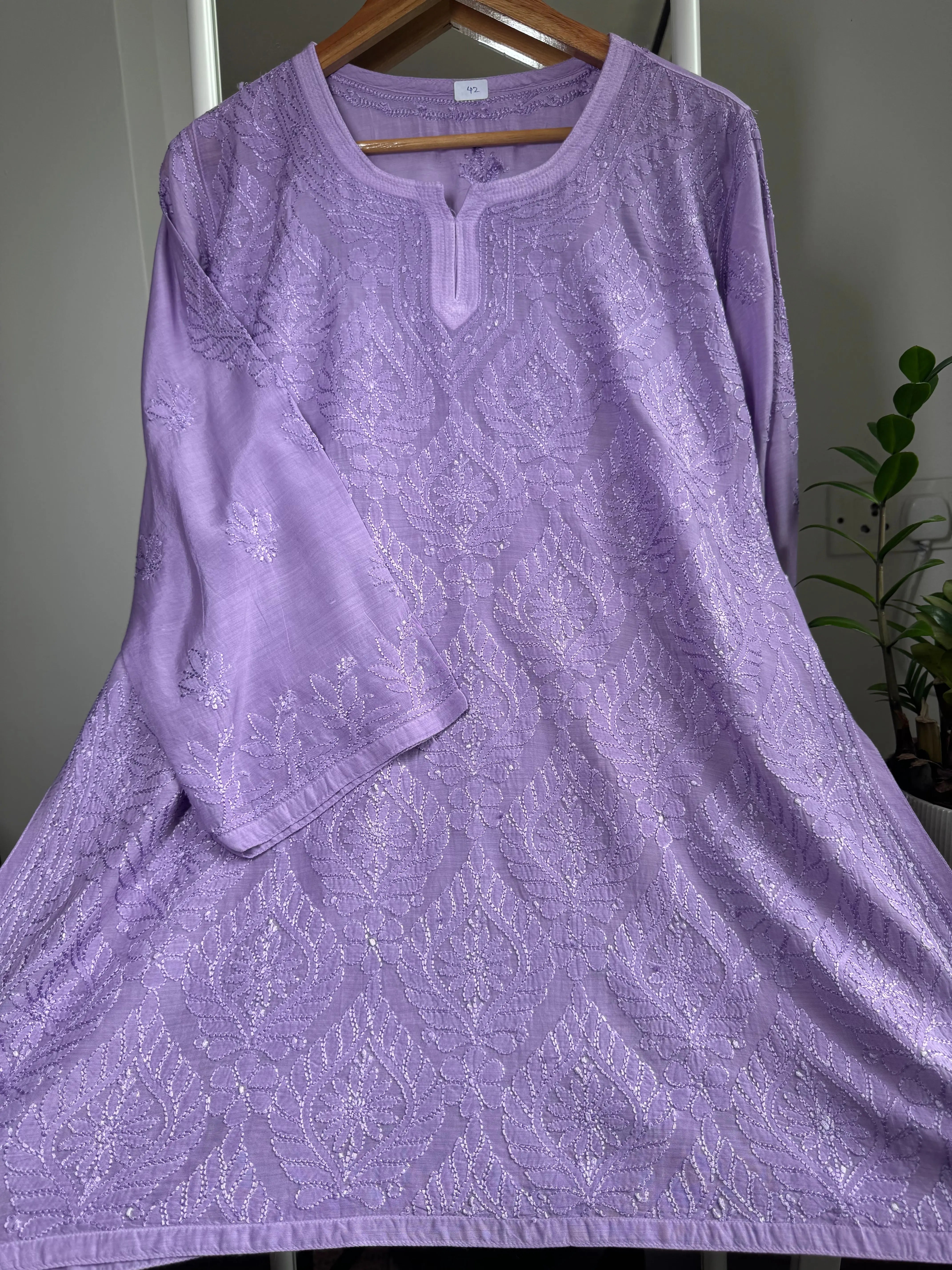 Chikankari Muslin short Top in Lavander ARIAA CHIKANKARI 