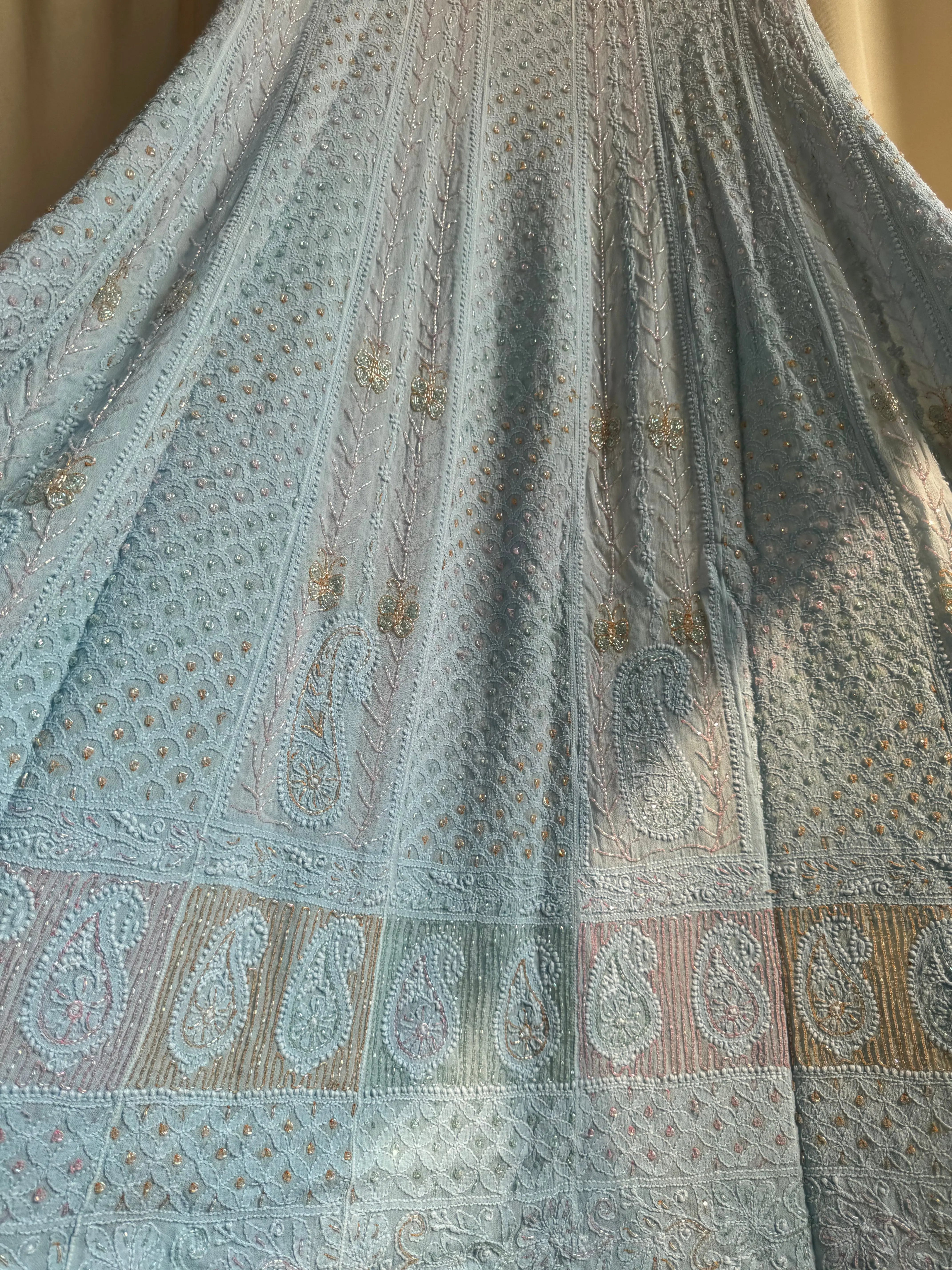 Viscose Anarkali - Semi Stitched - Pearl Work - Blue Ombre ARIAA CHIKANKARI 