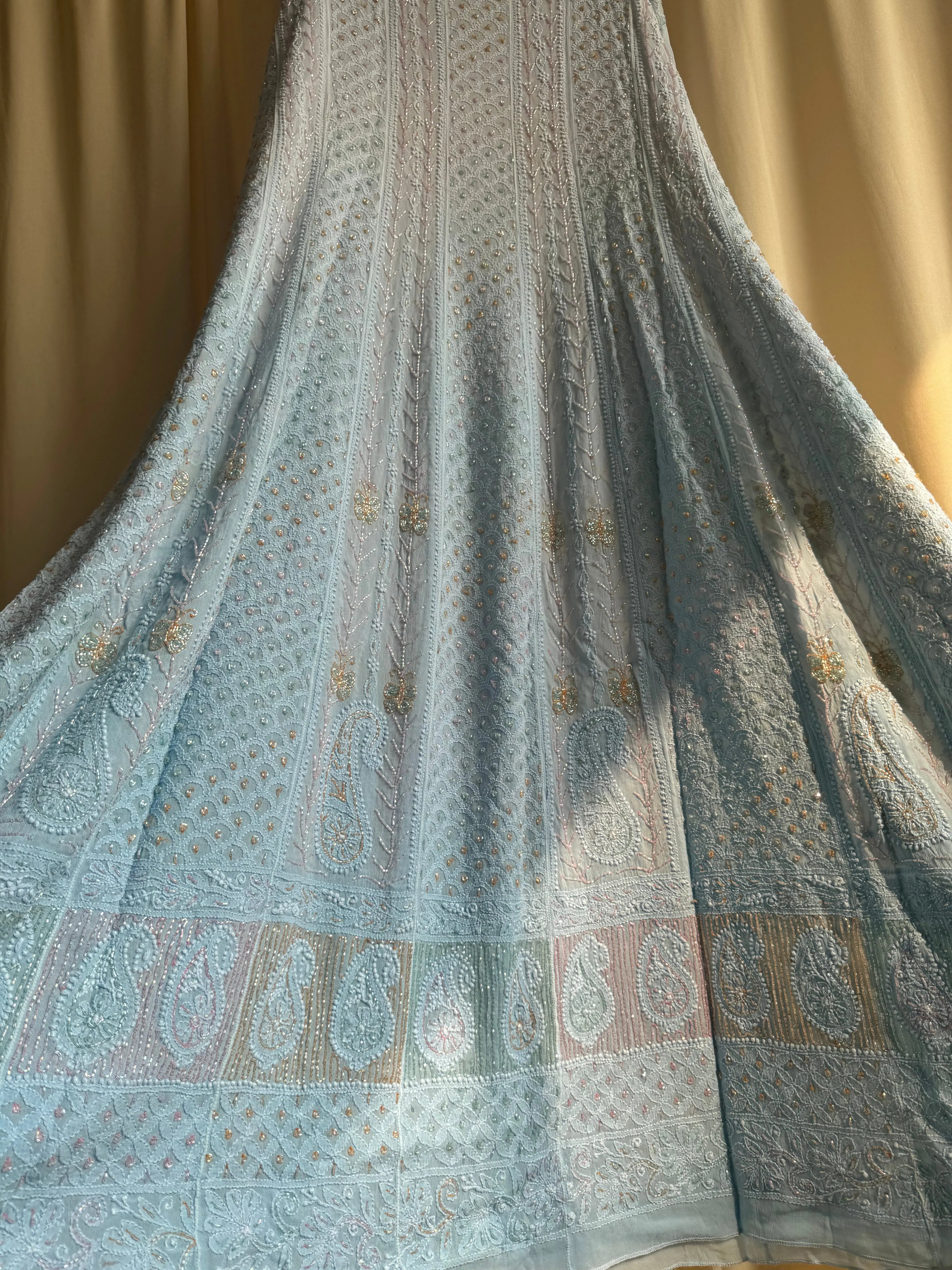 Viscose Anarkali - Semi Stitched - Pearl Work - Blue Ombre ARIAA CHIKANKARI 