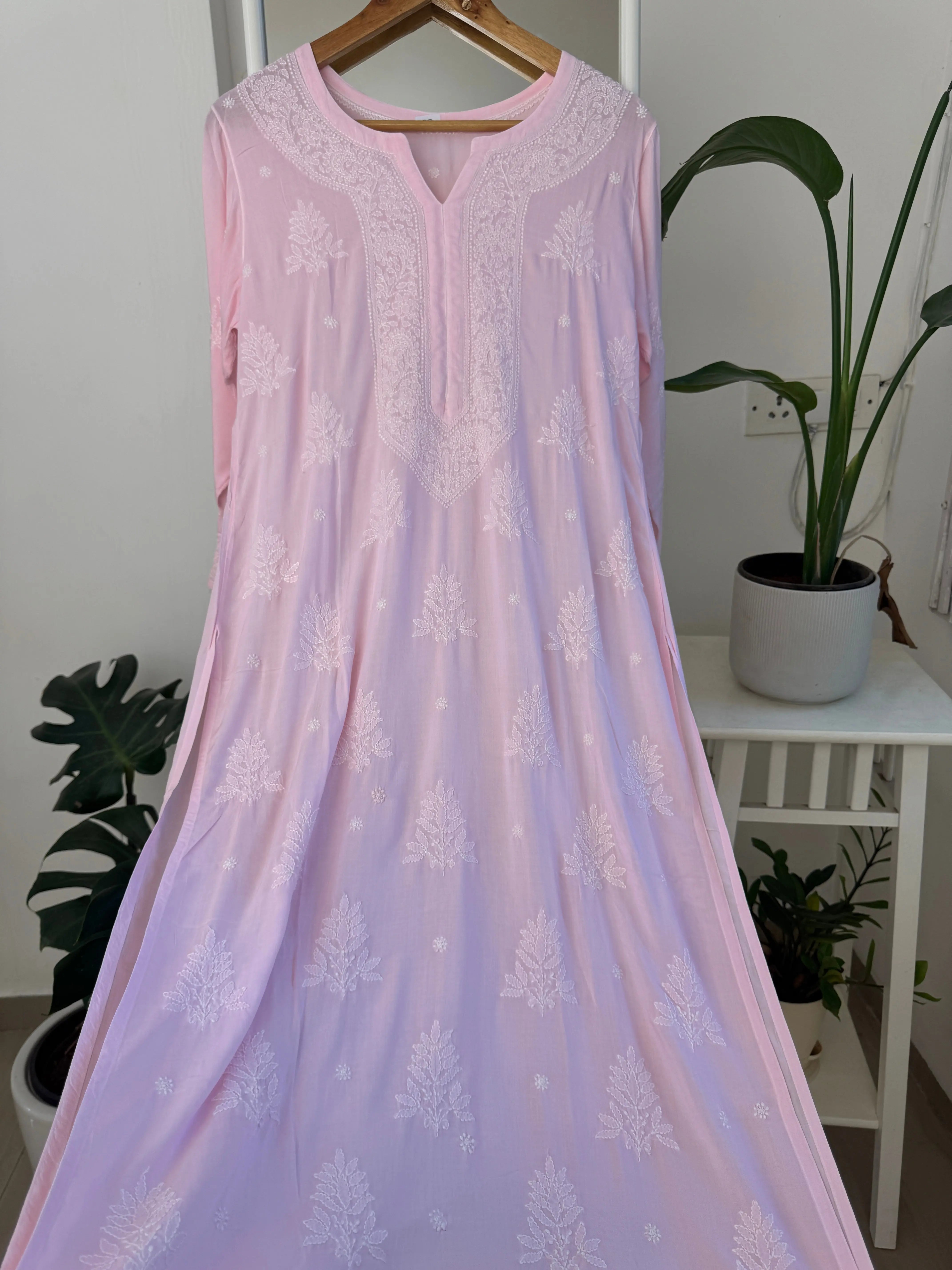 Premium Modal Chikankari Cotton Kurti - Pink - Noor Collection ARIAA CHIKANKARI 