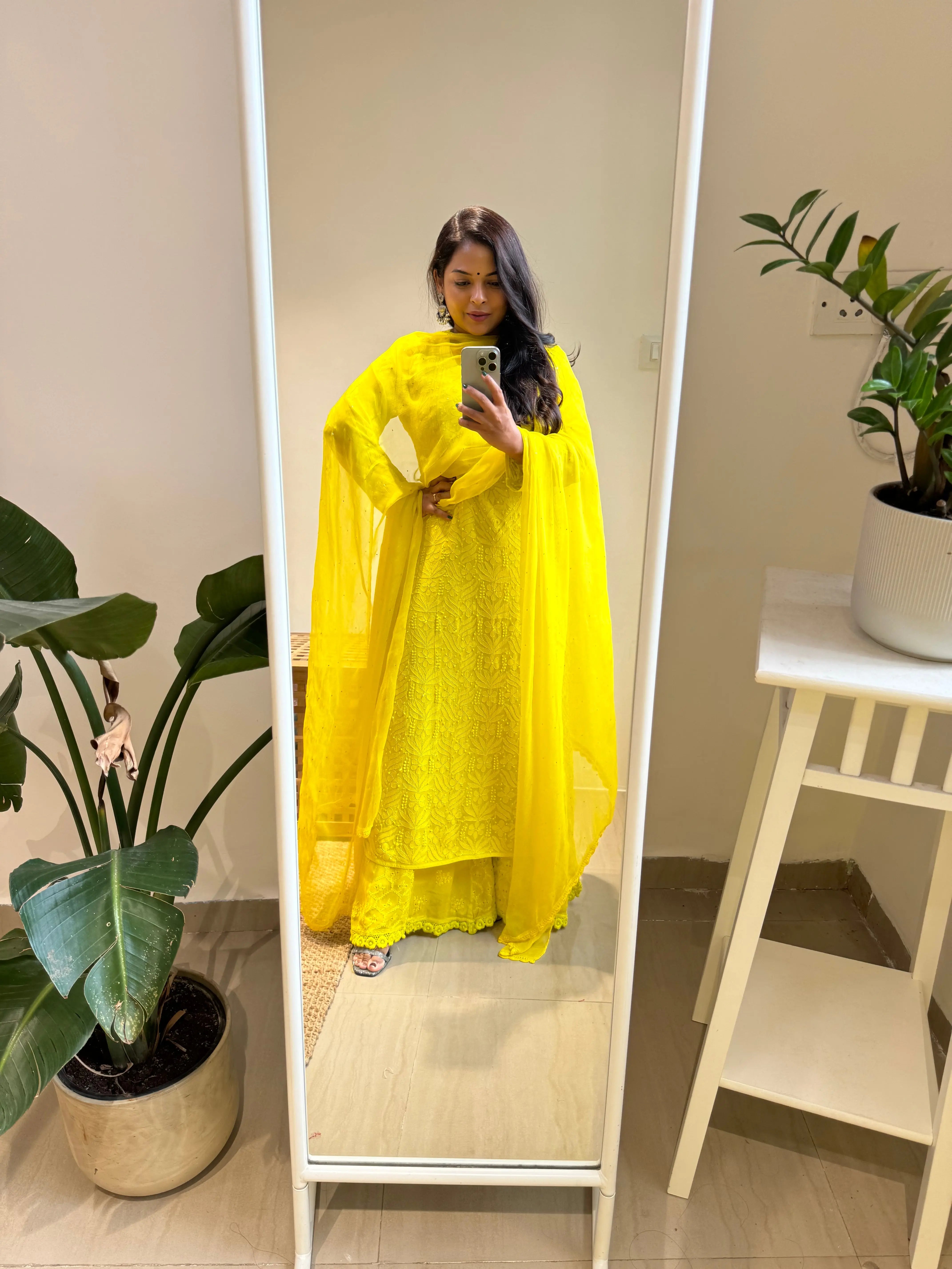 Viscose Plazzo Set - Neon Yellow ARIAA CHIKANKARI 