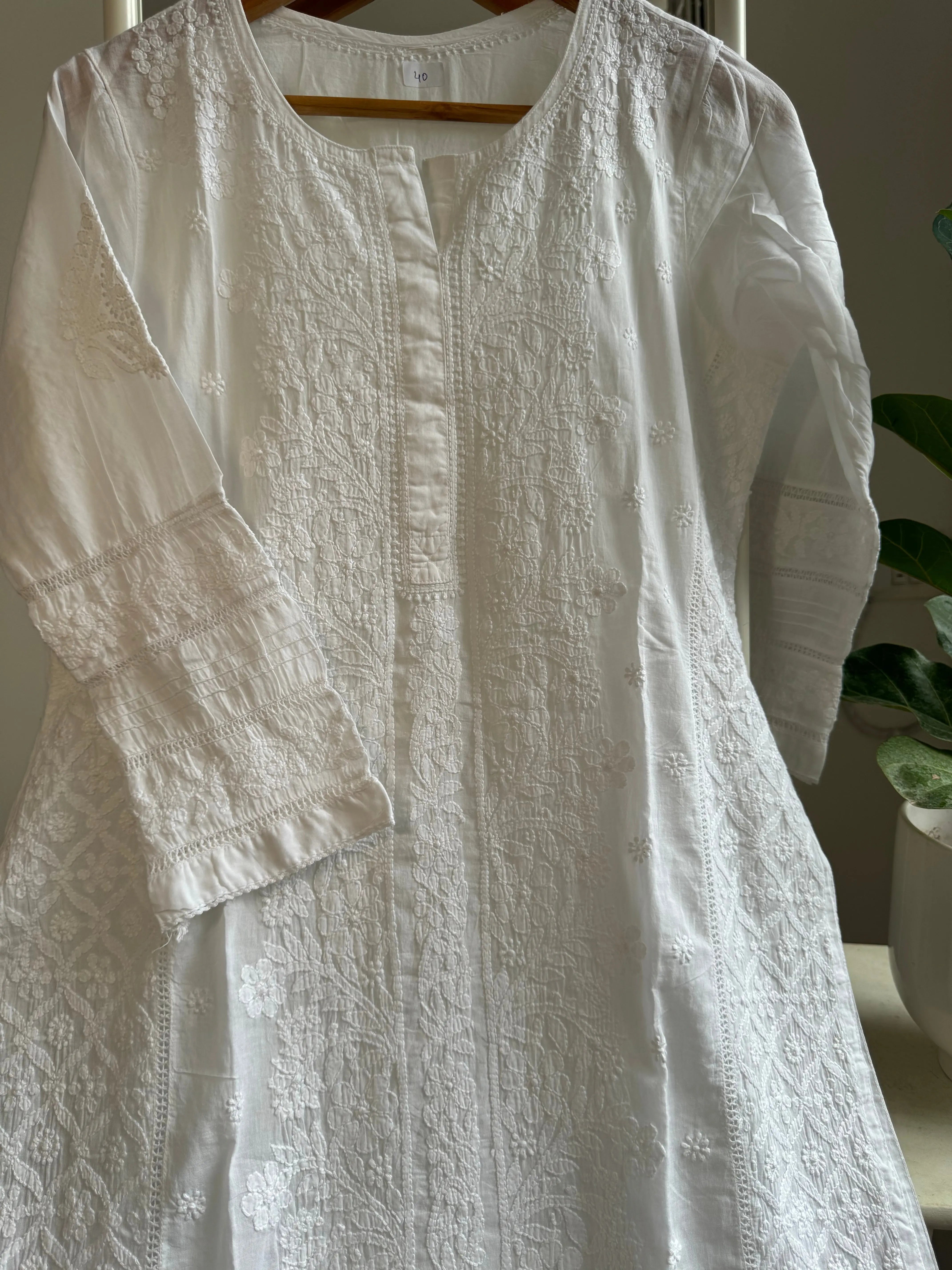 Mul Cotton white Chikankari Kurti ARIAA CHIKANKARI 