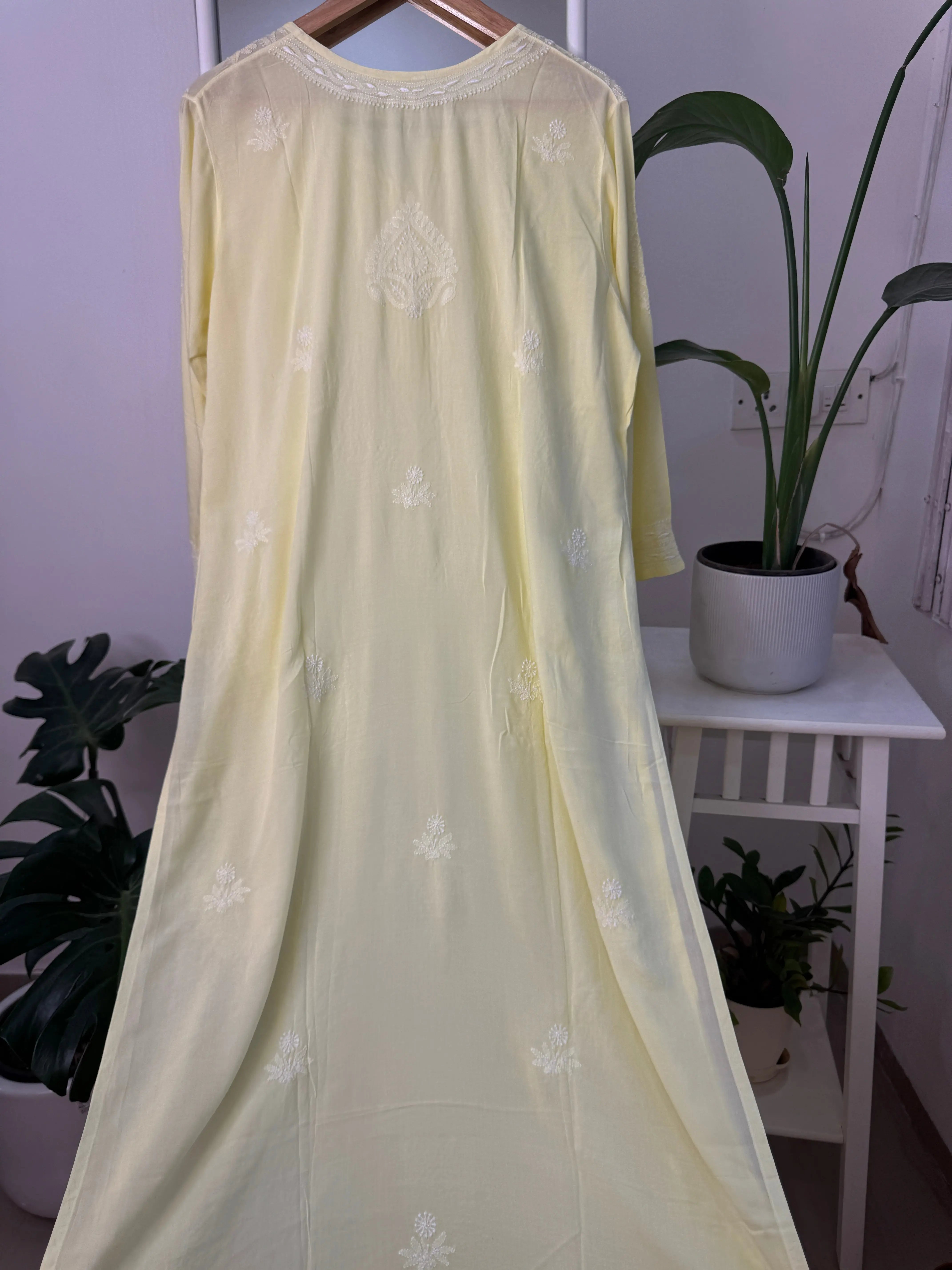 Premium Modal Chikankari Cotton Kurti - Yellow - Noor Collection ARIAA CHIKANKARI 