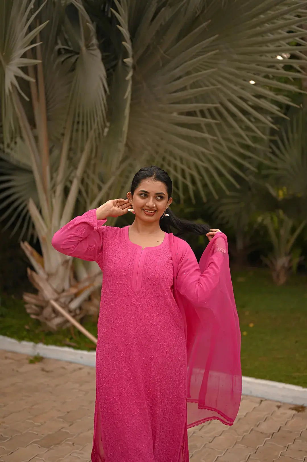 Viscose Plazzo Set - Hot Pink: Stylish and Vibrant Chikankari Attire