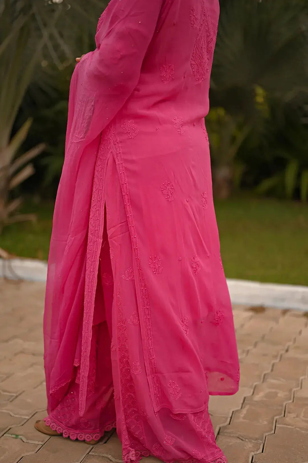 Viscose Plazzo Set - Hot Pink: Stylish and Vibrant Chikankari Attire