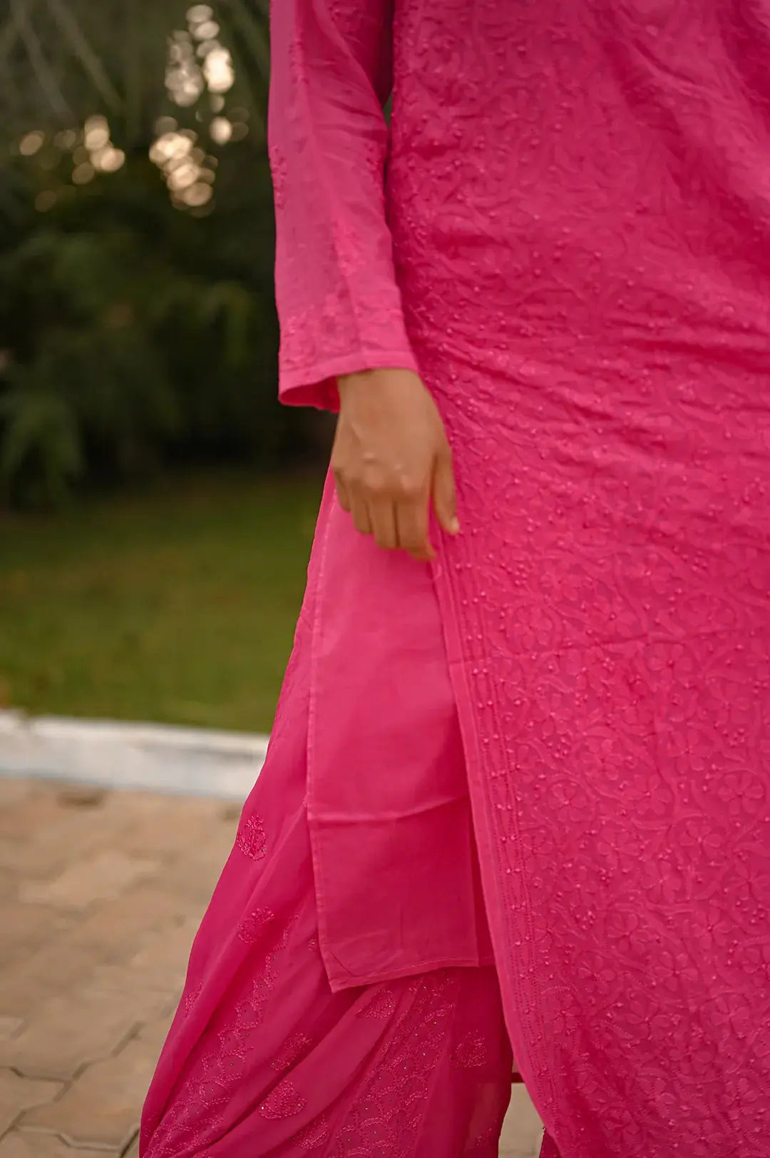 Viscose Plazzo Set - Hot Pink: Stylish and Vibrant Chikankari Attire