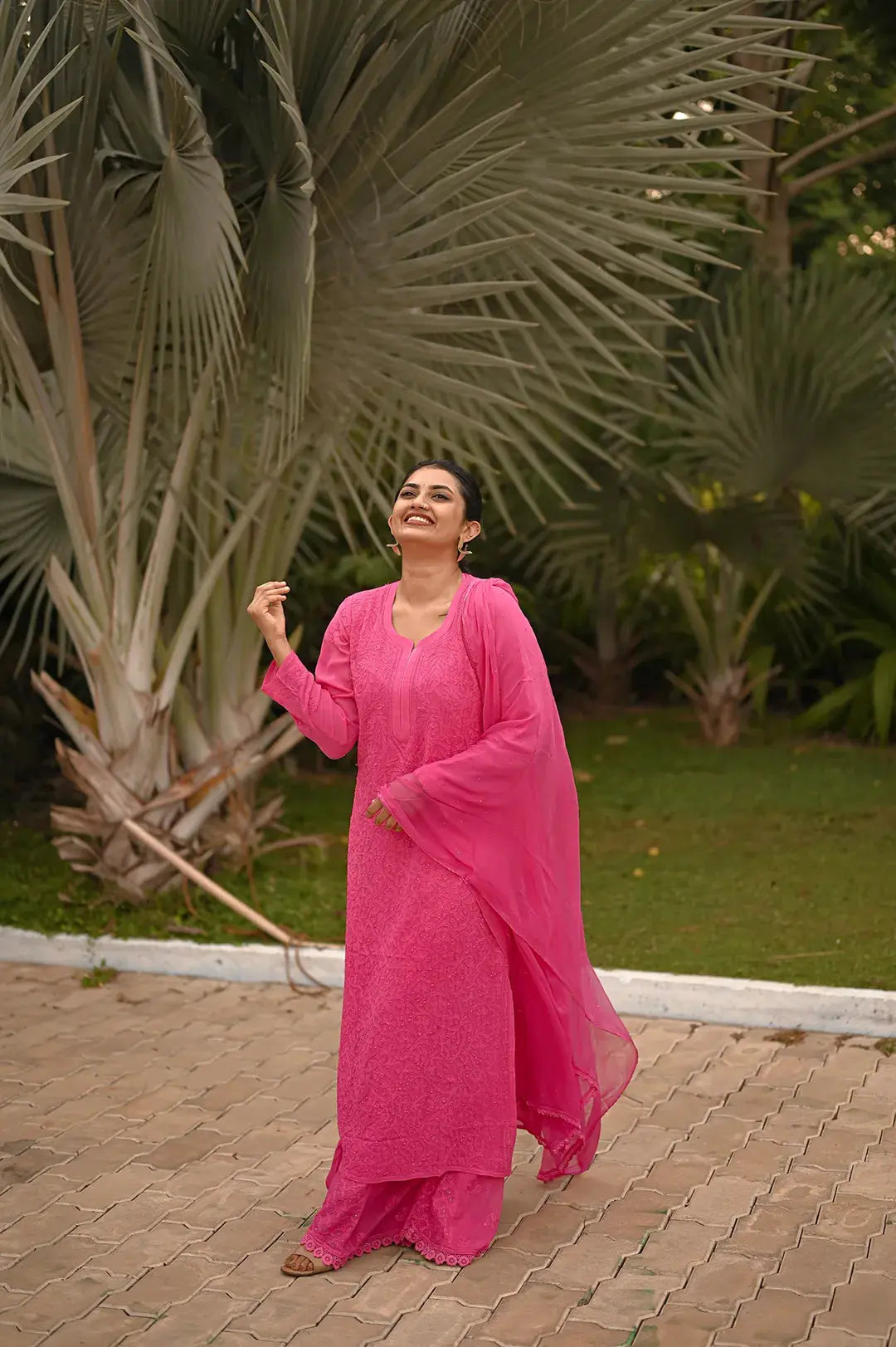 Viscose Plazzo Set - Hot Pink: Stylish and Vibrant Chikankari Attire