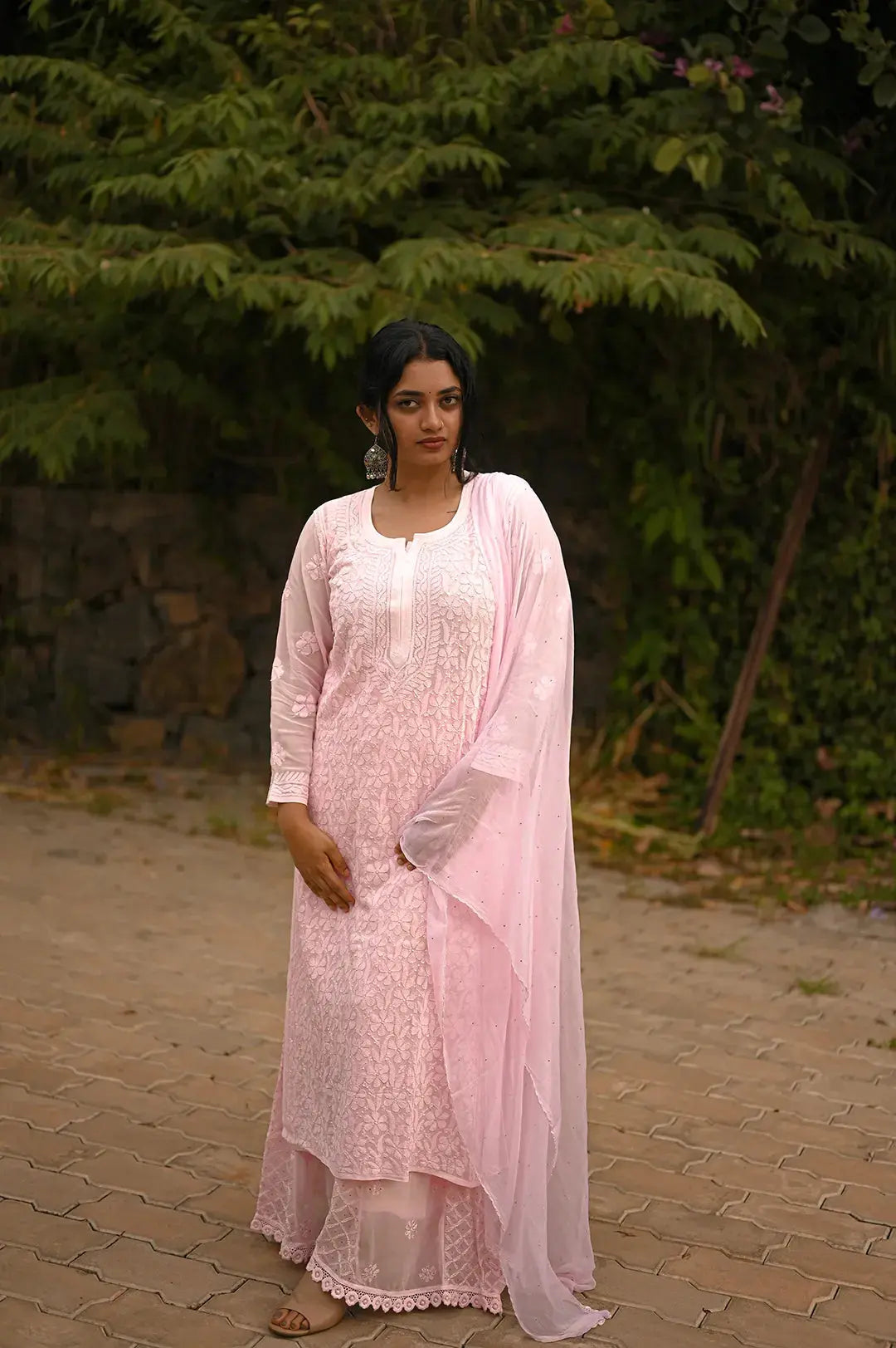 Viscose Kurti - Baby Pink - Lucknawi Chikankari