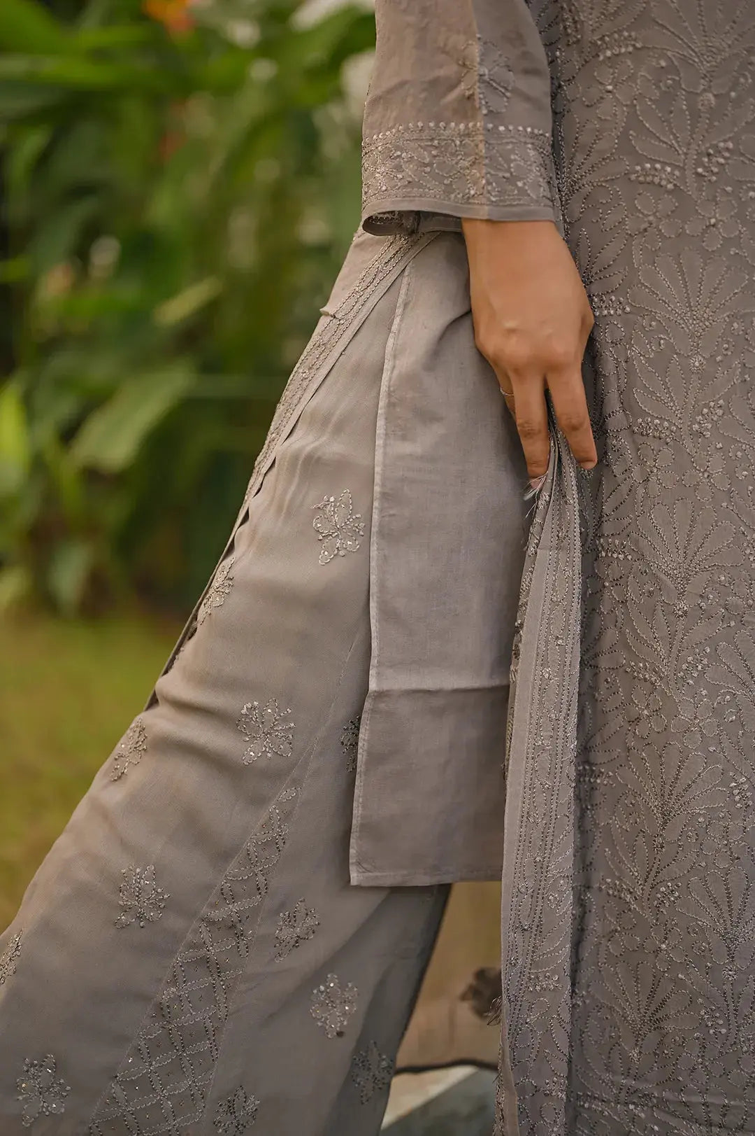 Viscose Plazzo Set - Mink Grey: Subtle and Stylish Chikankari Ensemble