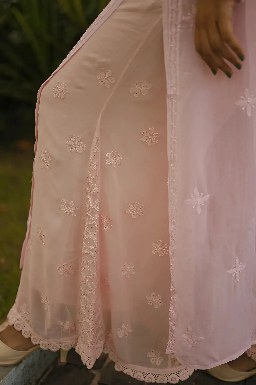 Viscose Plazzo Set - Pale Pink: Graceful and Elegant Chikankari Attire